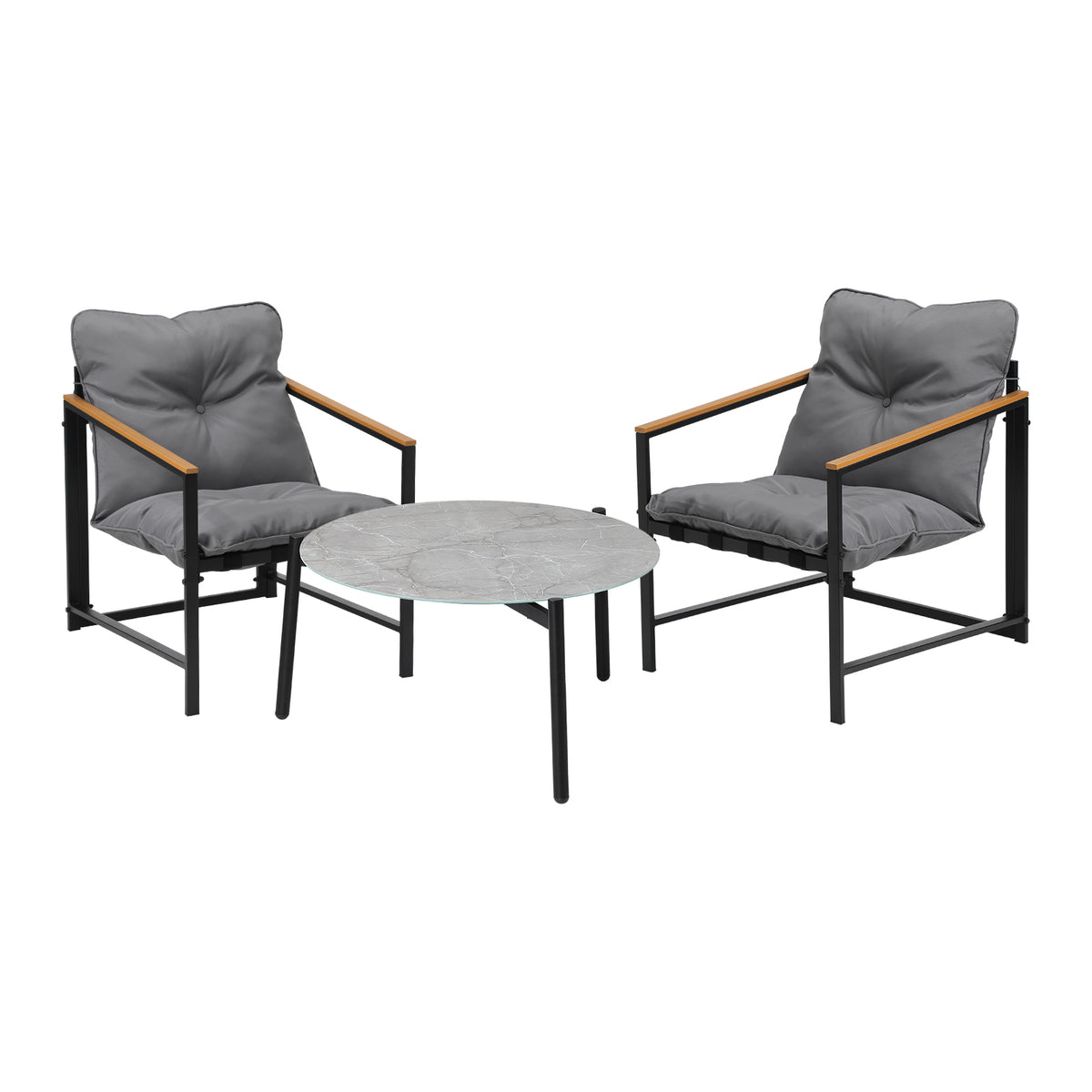 Livsip 3PC Outdoor Patio Furniture Set Bistro Sets 70CM Round Grey Marble Table - Sunyee