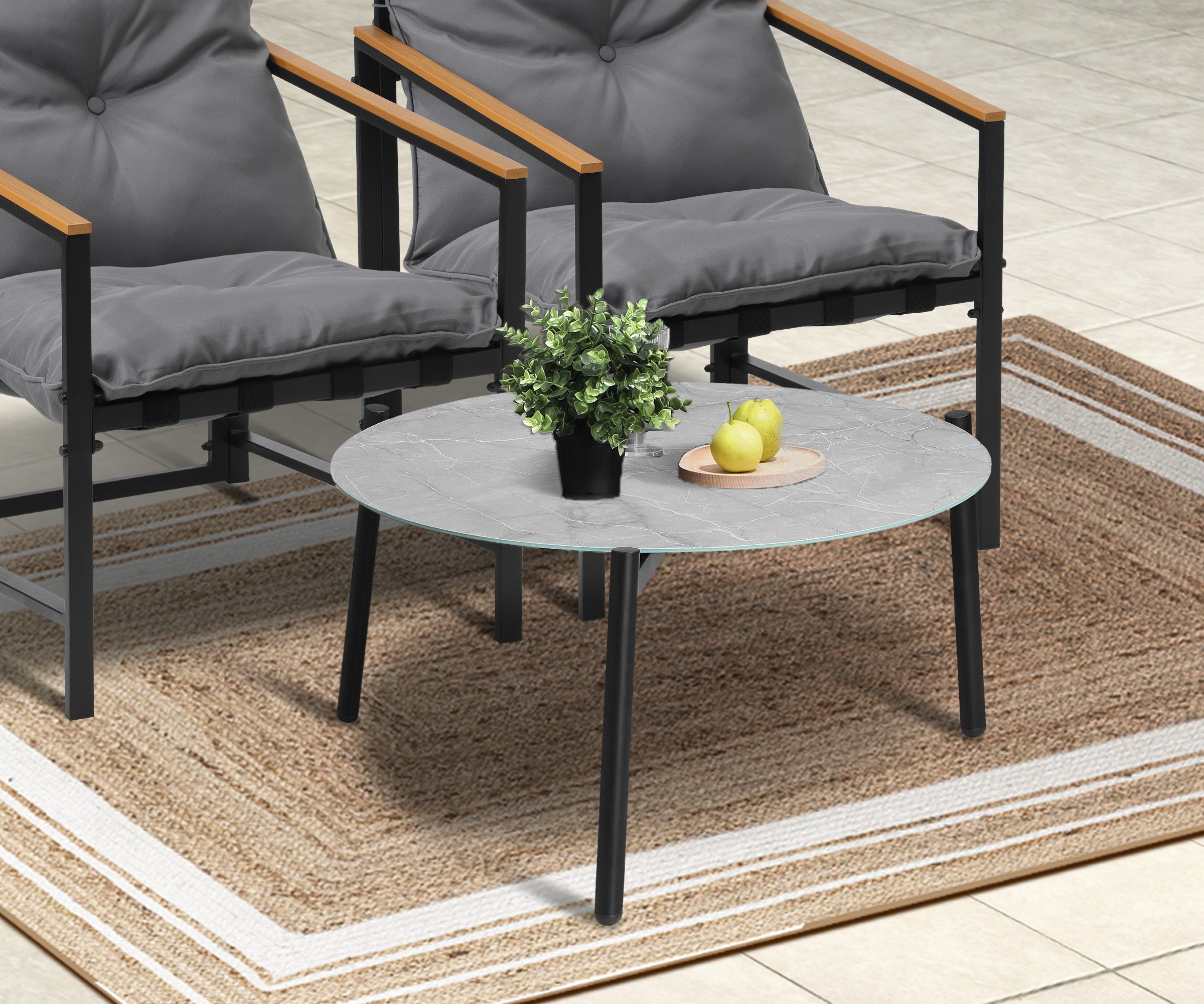 Livsip 5PC Outdoor Patio Furniture Set Bistro Sets 70CM Round Grey Marble Table - Sunyee