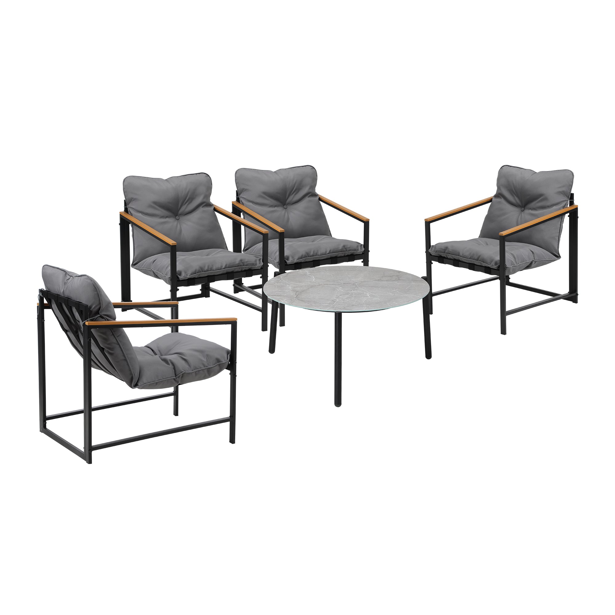 Livsip 5PC Outdoor Patio Furniture Set Bistro Sets 70CM Round Grey Marble Table - Sunyee