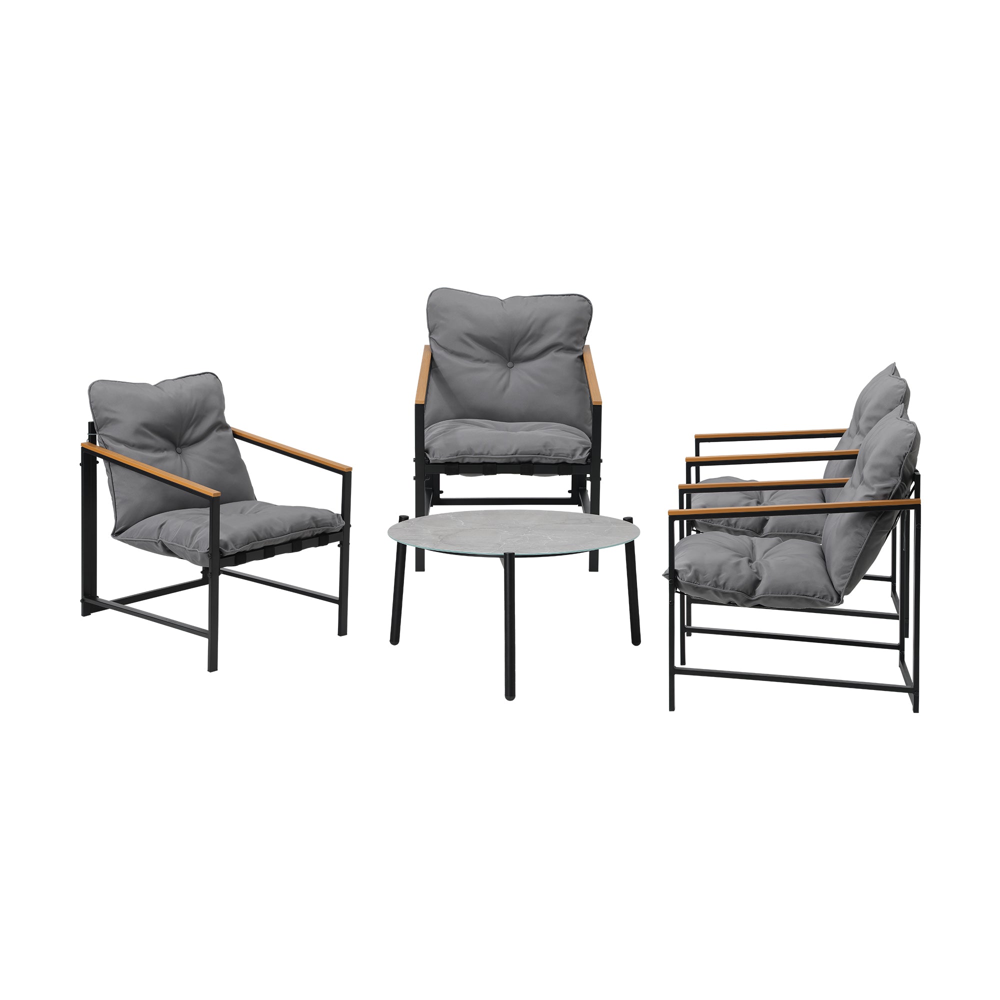 Livsip 5PC Outdoor Patio Furniture Set Bistro Sets 70CM Round Grey Marble Table - Sunyee