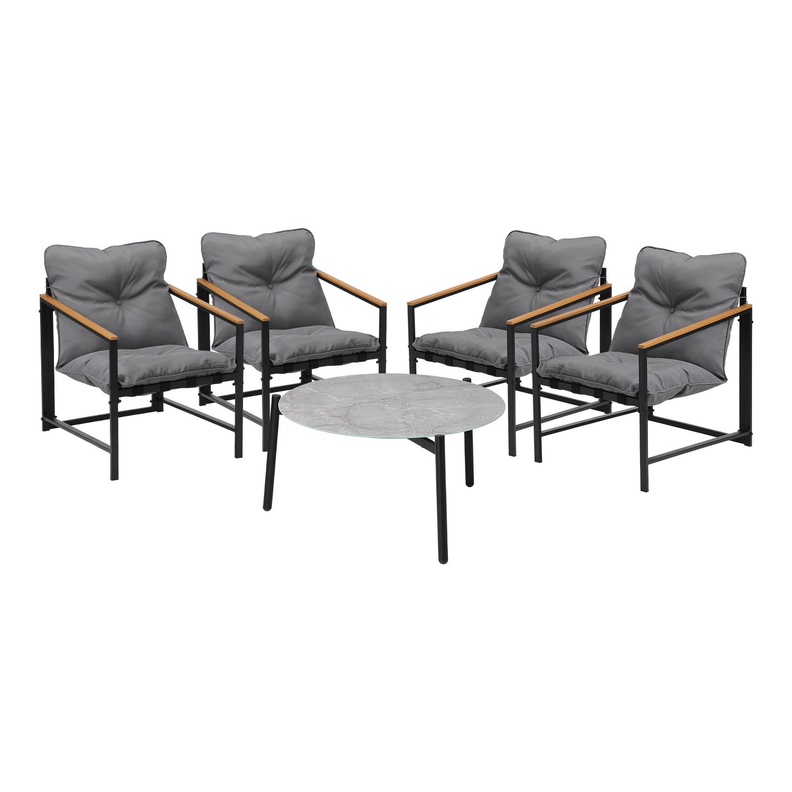 Livsip 5PC Outdoor Patio Furniture Set Bistro Sets 70CM Round Grey Marble Table - Sunyee