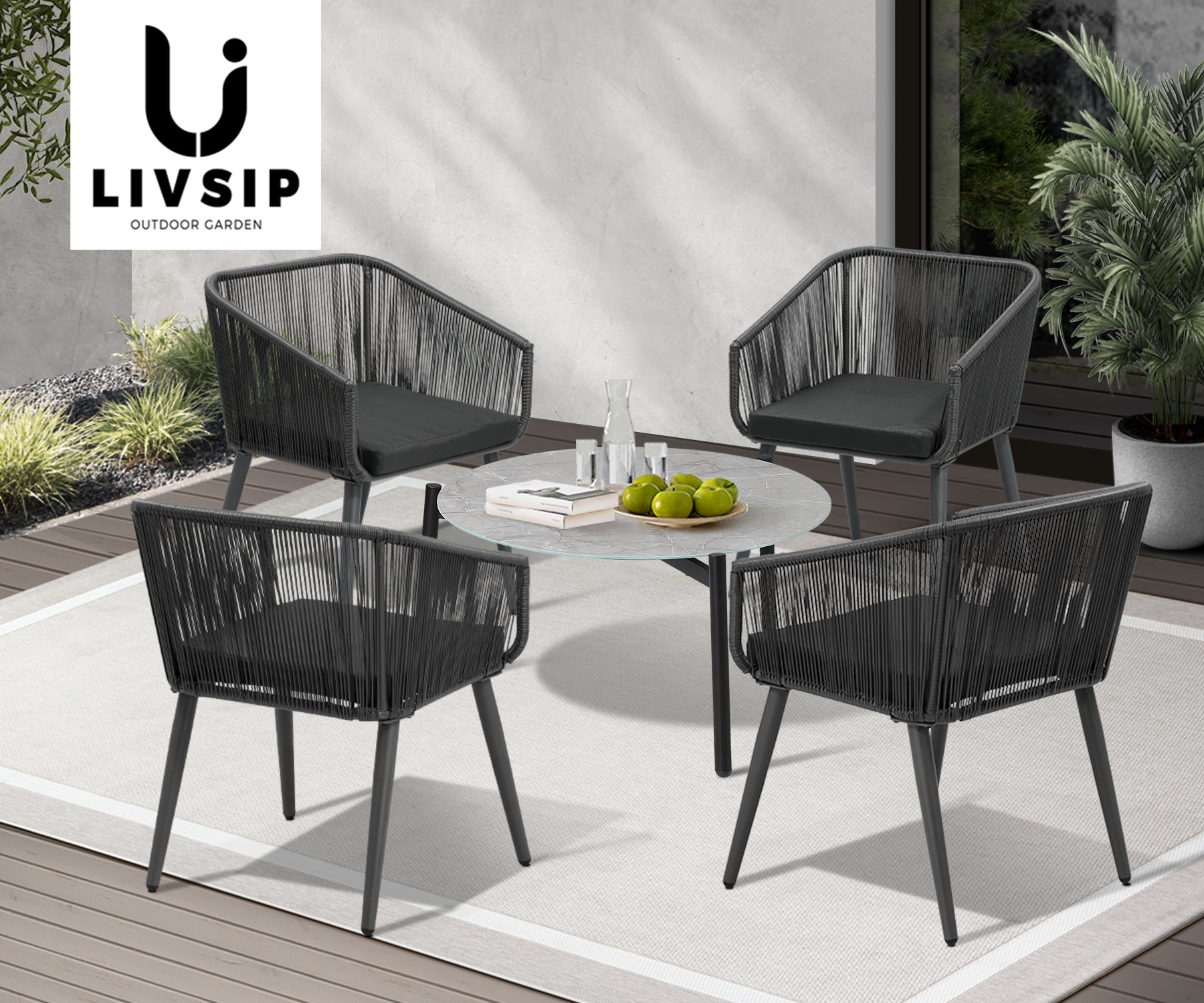 Livsip 5 Piece Outdoor Patio Set Lounge Furniture Setting - Sunyee