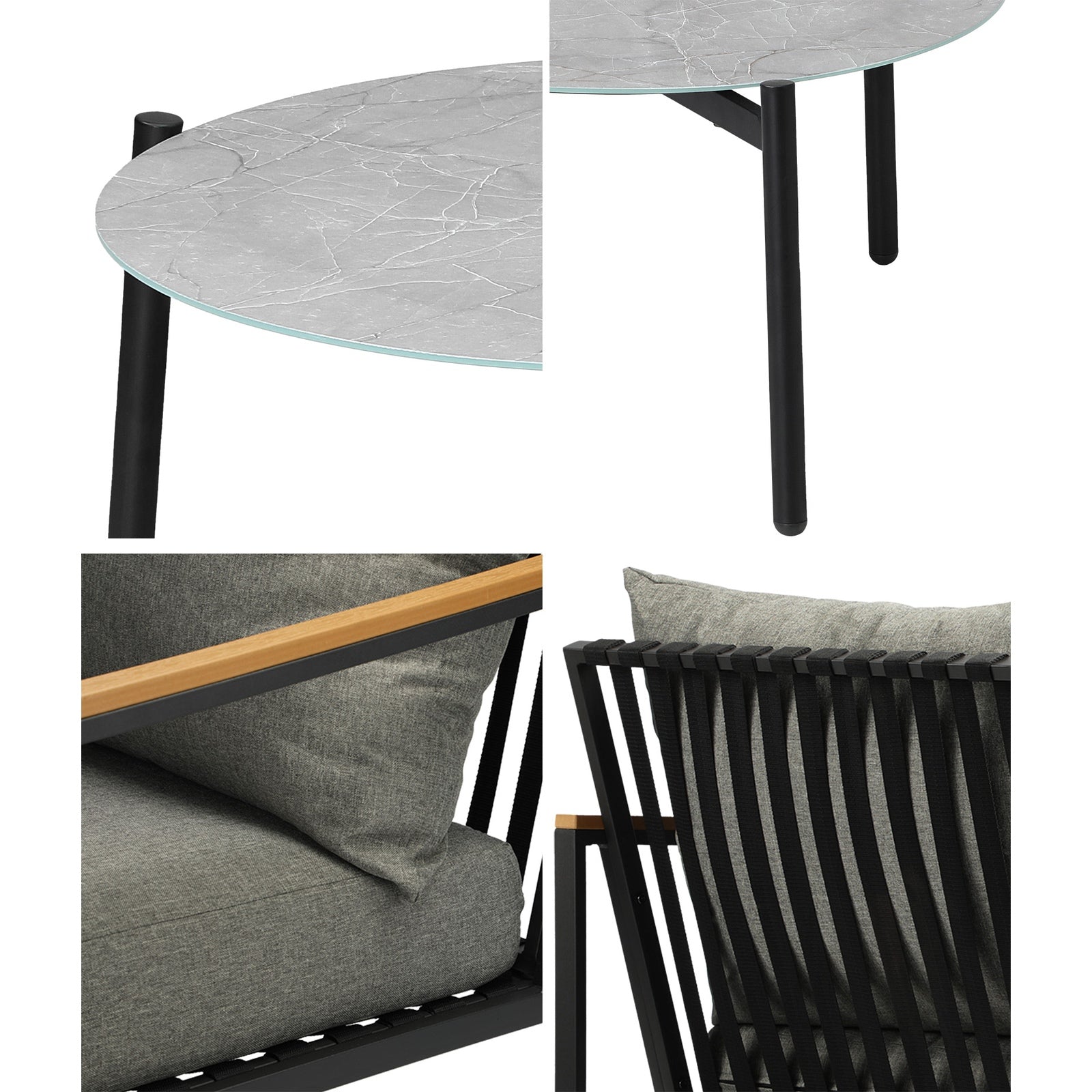 Livsip Outdoor Lounge Set Patio Furniture Coffee Grey 70cm Table Chairs 4PCS - Sunyee