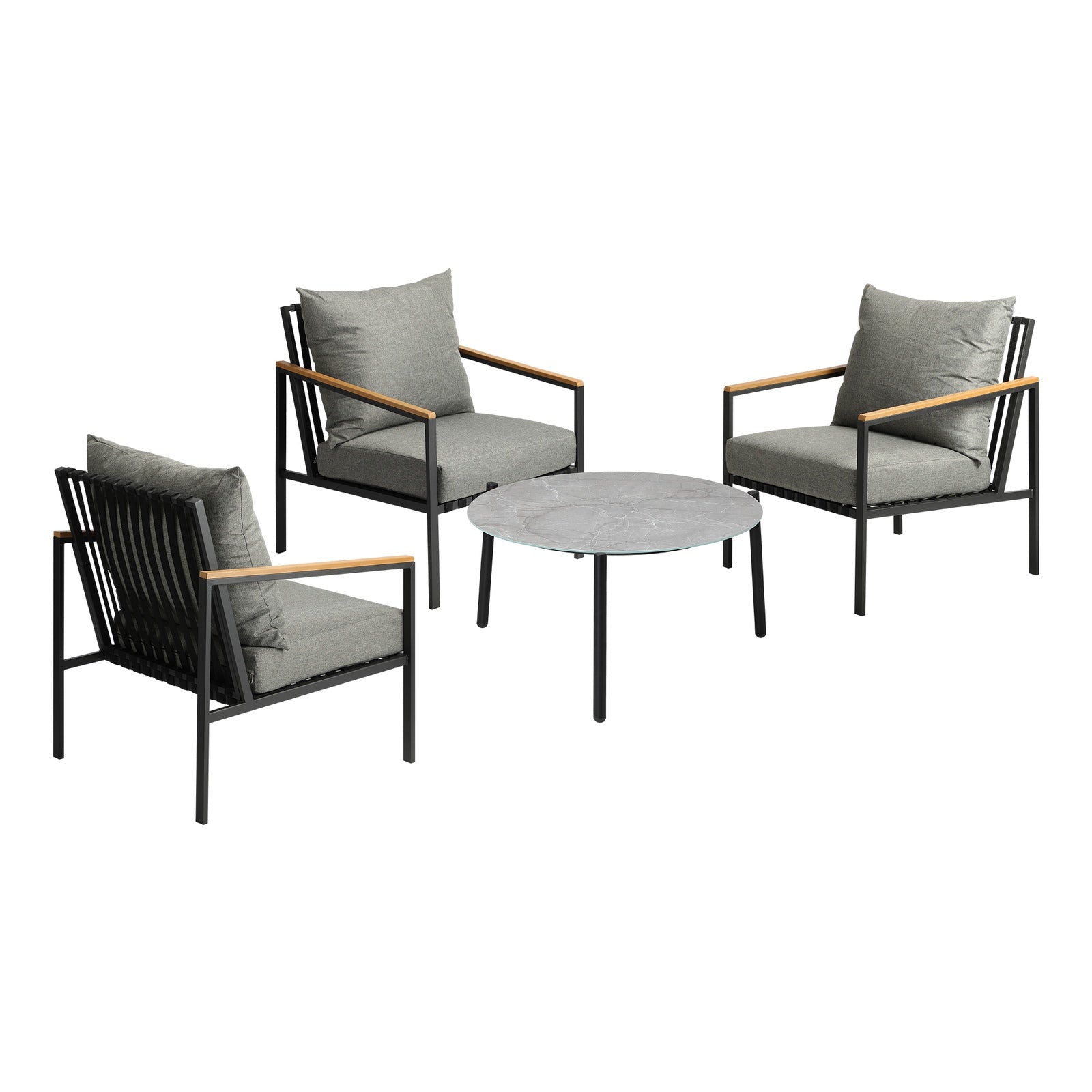 Livsip Outdoor Lounge Set Patio Furniture Coffee Grey 70cm Table Chairs 4PCS - Sunyee