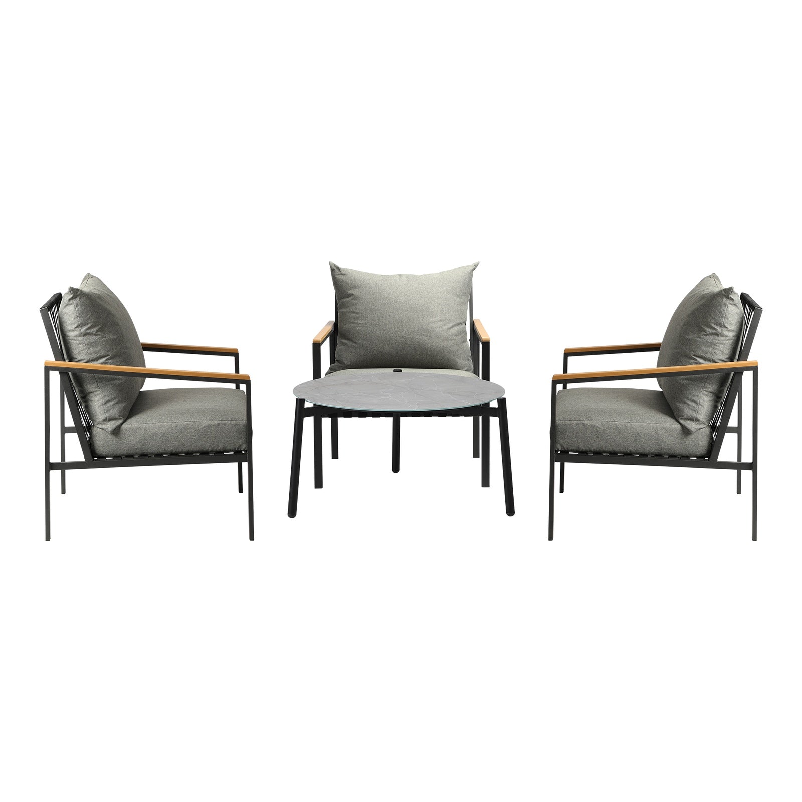 Livsip Outdoor Lounge Set Patio Furniture Coffee Grey 70cm Table Chairs 4PCS - Sunyee
