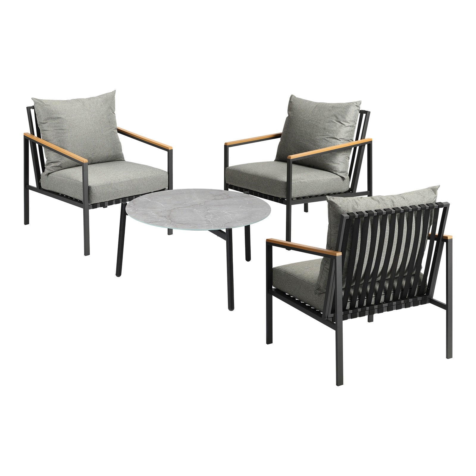 Livsip Outdoor Lounge Set Patio Furniture Coffee Grey 70cm Table Chairs 4PCS - Sunyee