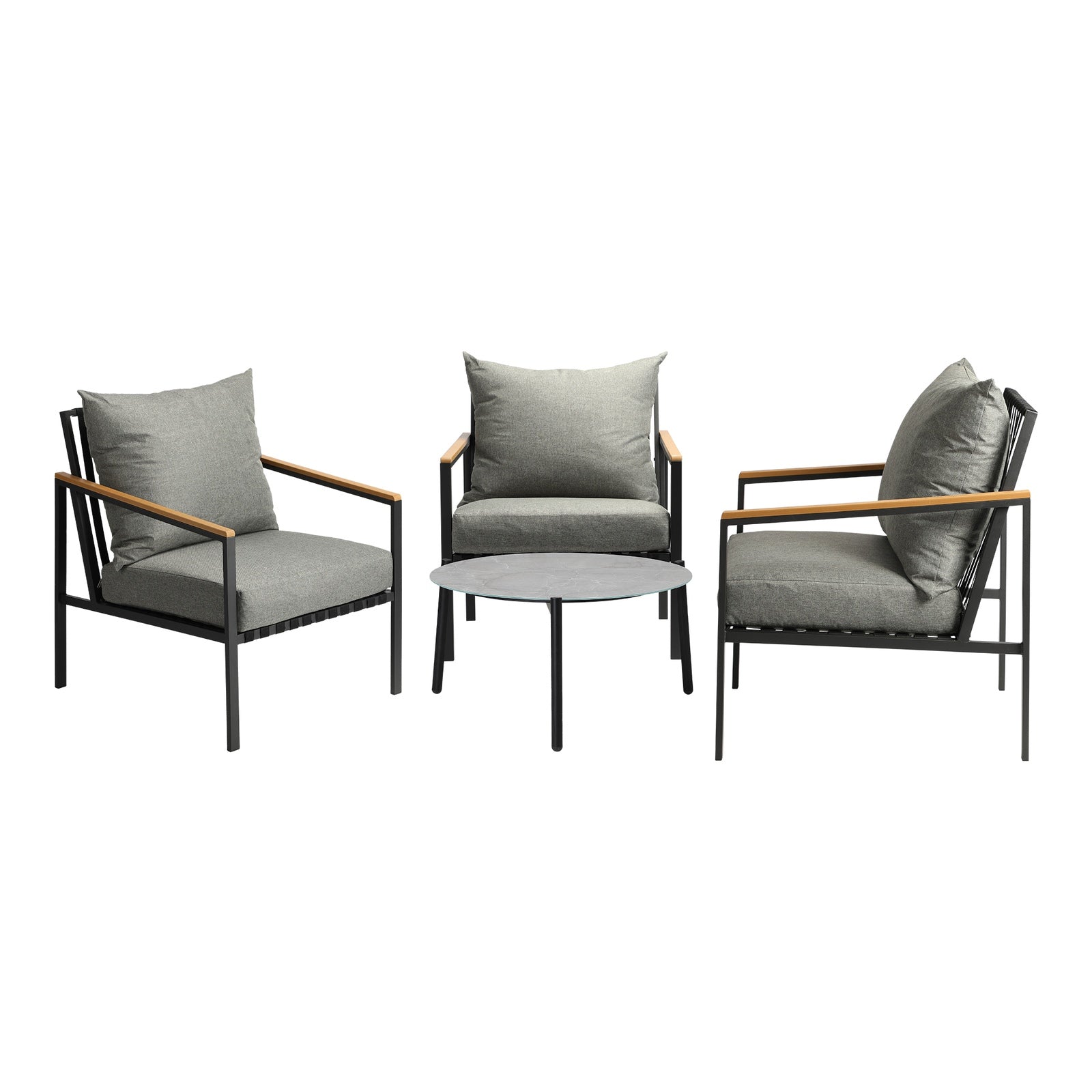 Livsip Outdoor Lounge Set Patio Furniture Coffee Grey 70cm Table Chairs 4PCS - Sunyee