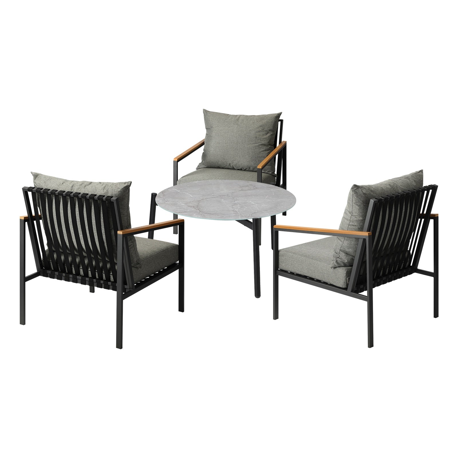 Livsip Outdoor Lounge Set Patio Furniture Coffee Grey 70cm Table Chairs 4PCS - Sunyee