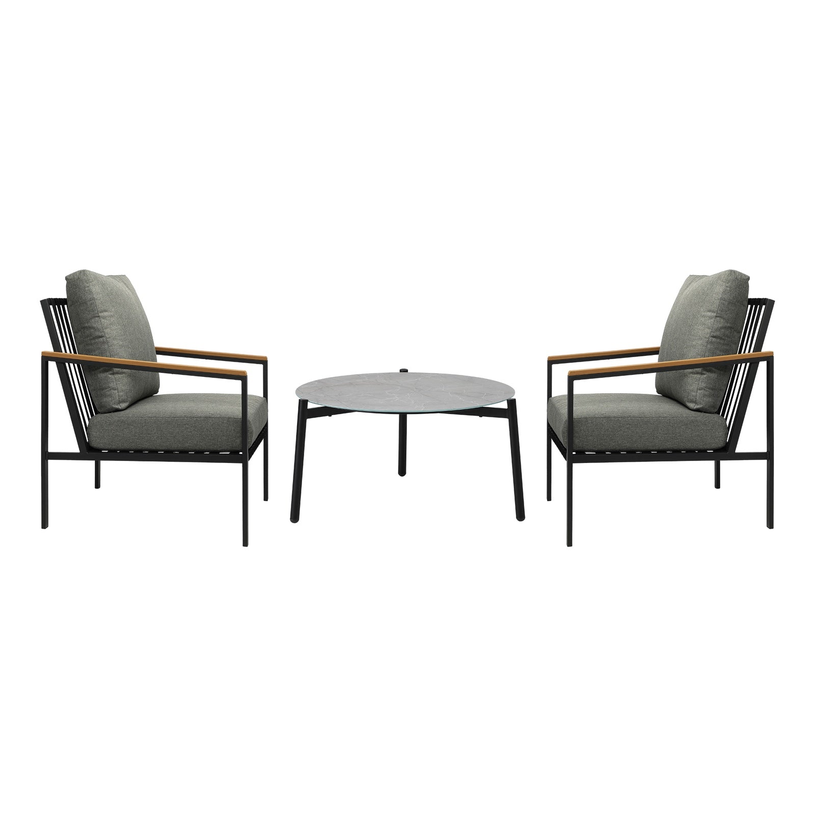 Livsip Outdoor Patio Lounge Set Furniture Grey 70cm Coffee Table Sofa Chairs 3PC