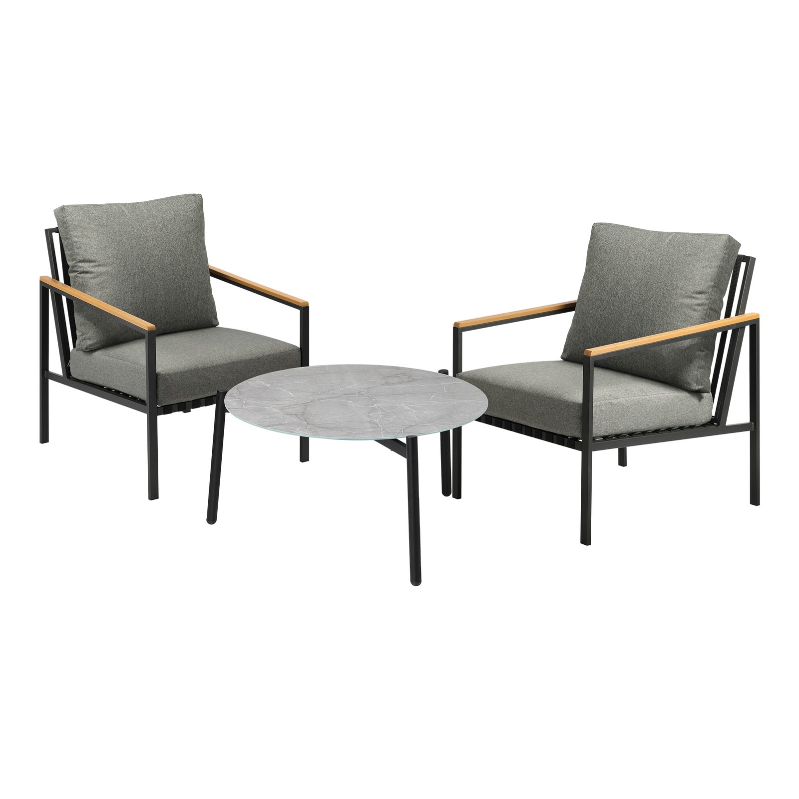 Livsip Outdoor Patio Lounge Set Furniture Grey 70cm Coffee Table Sofa Chairs 3PC