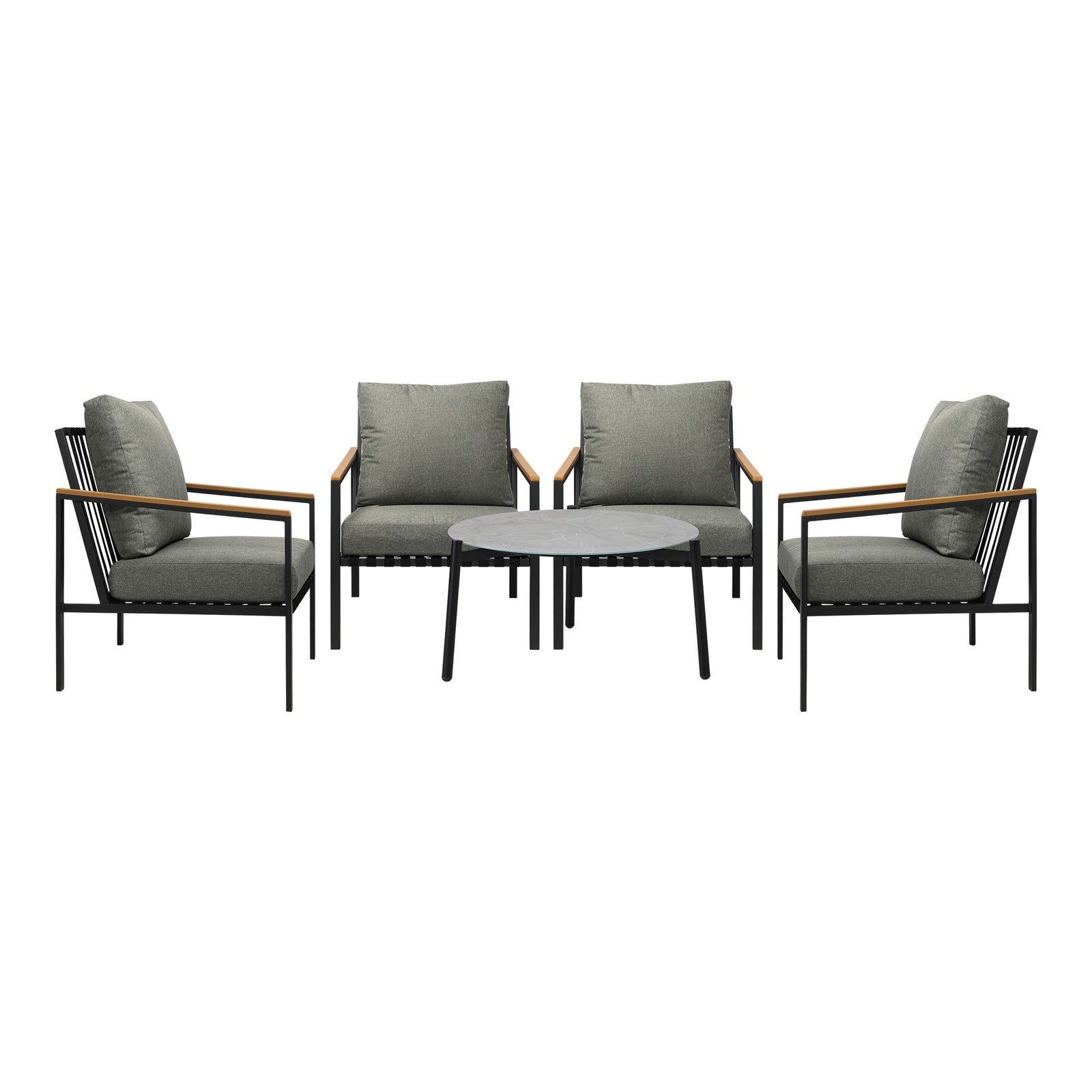 Livsip Outdoor Patio Lounge Set Furniture Coffee Grey 70cm Table Sofa Chairs 5PC - Sunyee