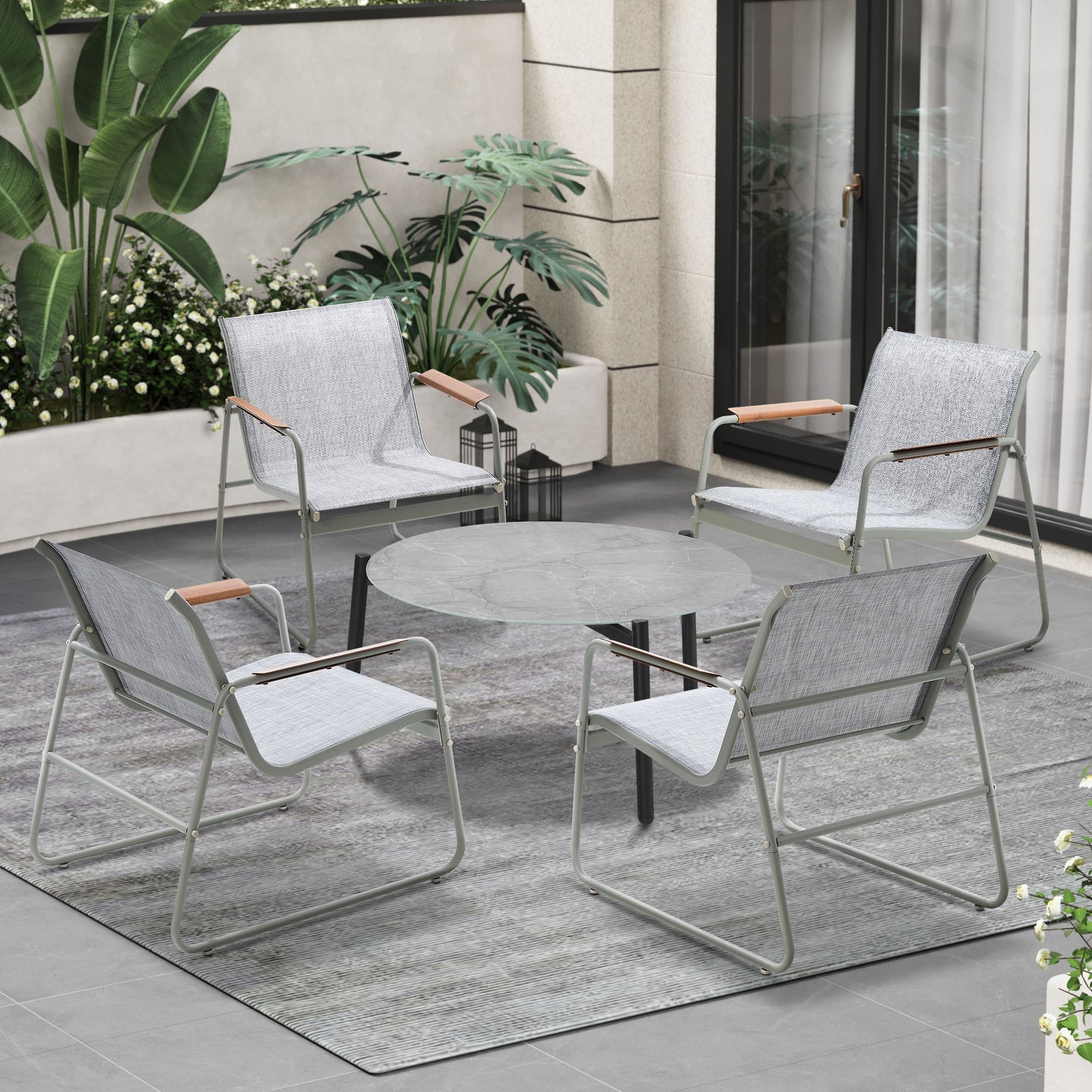 Livsip Outdoor Lounge Patio Setting 70cm Round Table 4x Chairs Garden Furniture - Sunyee