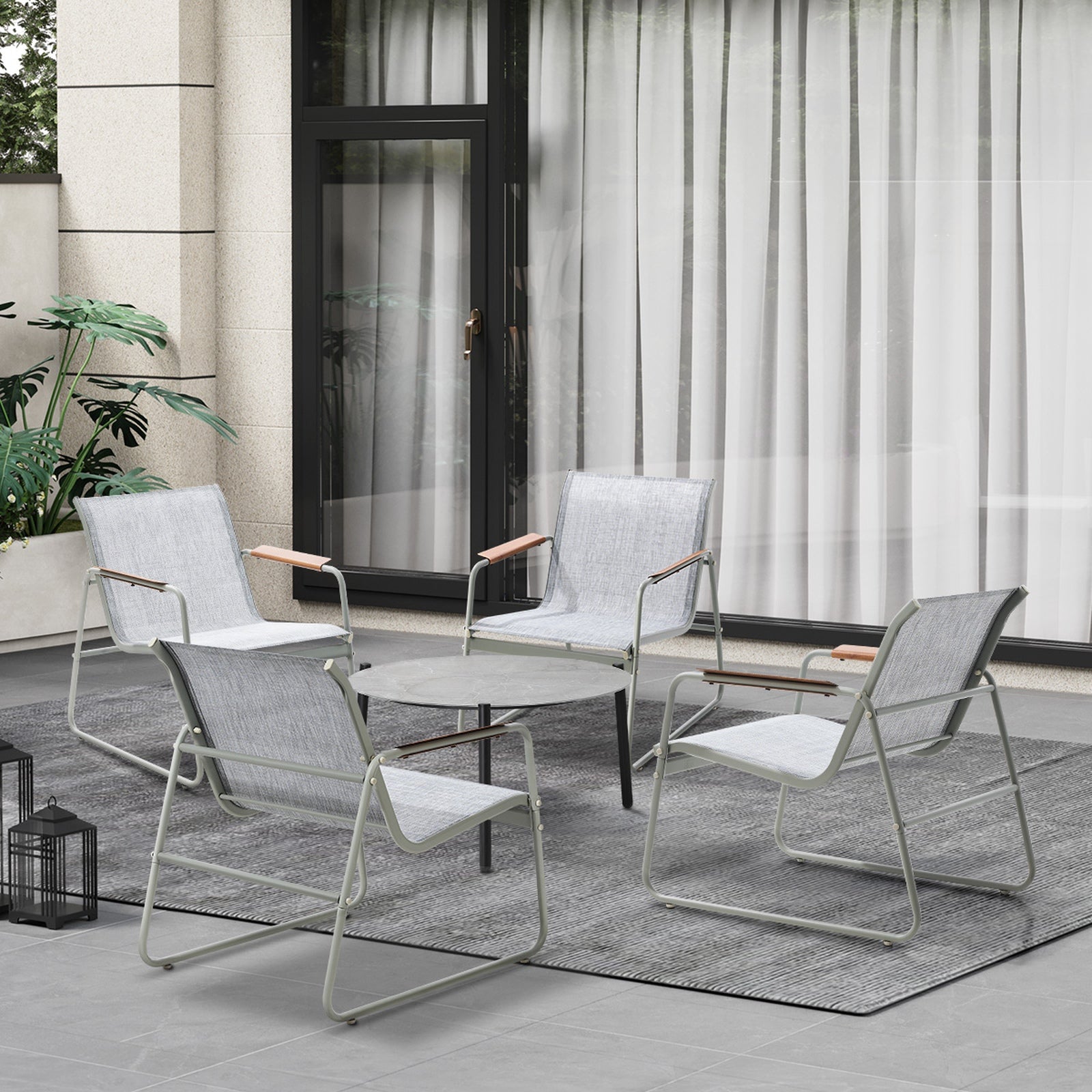 Livsip Outdoor Lounge Patio Setting 70cm Round Table 4x Chairs Garden Furniture - Sunyee