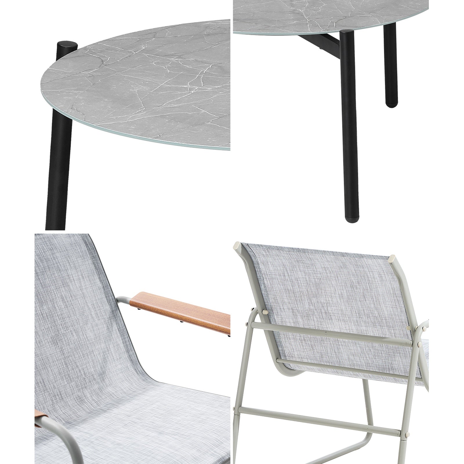 Livsip Outdoor Lounge Patio Setting 70cm Round Table 4x Chairs Garden Furniture - Sunyee