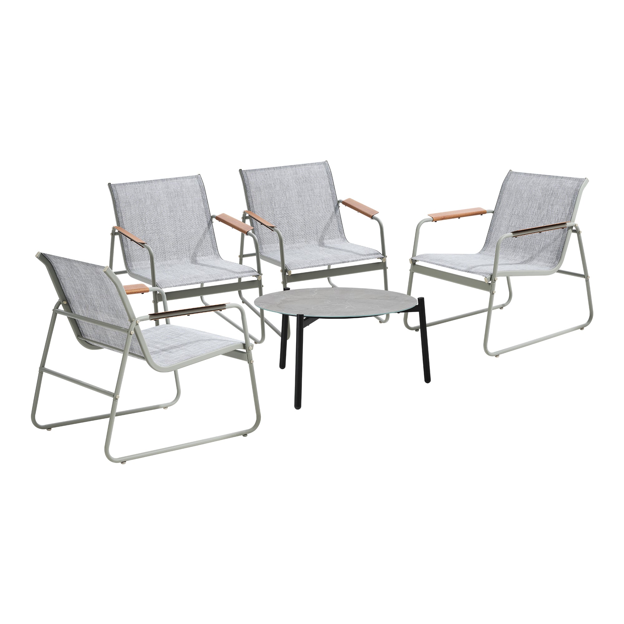 Livsip Outdoor Lounge Patio Setting 70cm Round Table 4x Chairs Garden Furniture - Sunyee