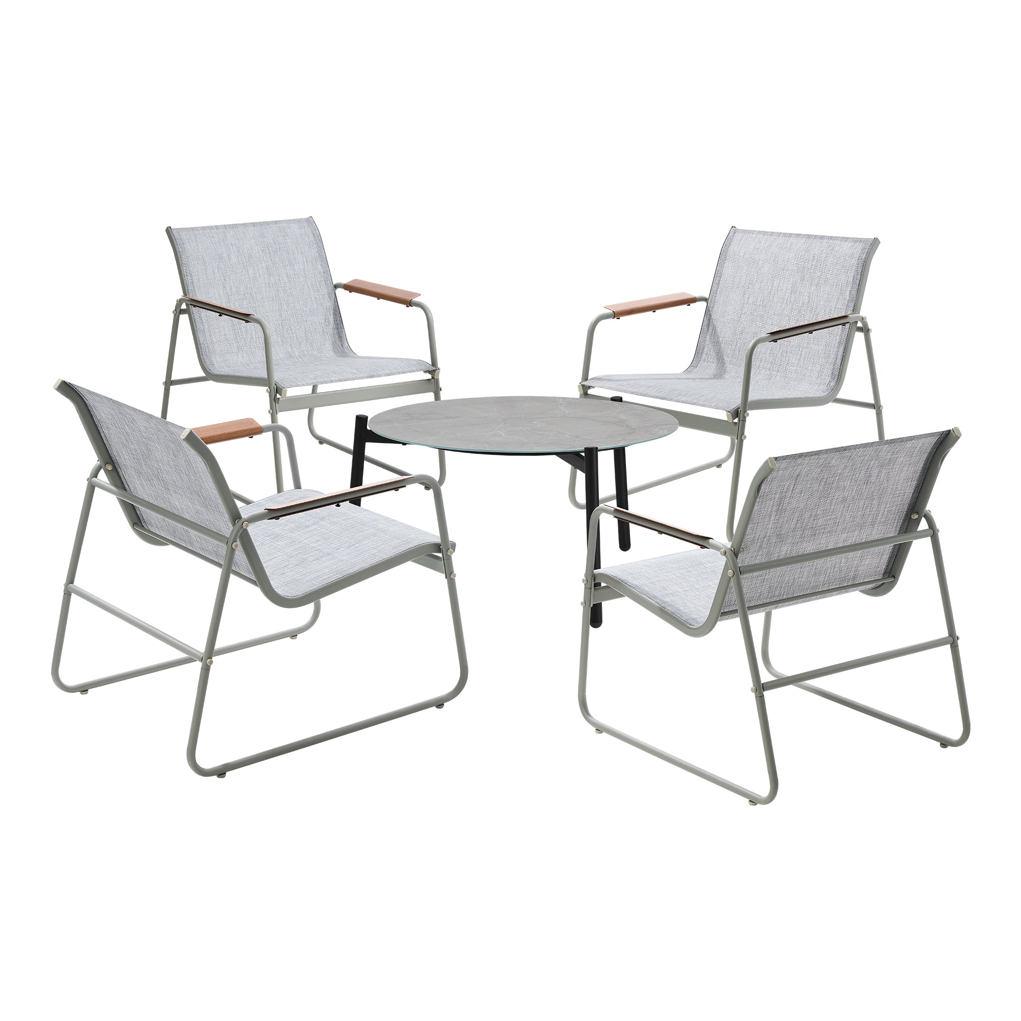 Livsip Outdoor Lounge Patio Setting 70cm Round Table 4x Chairs Garden Furniture - Sunyee