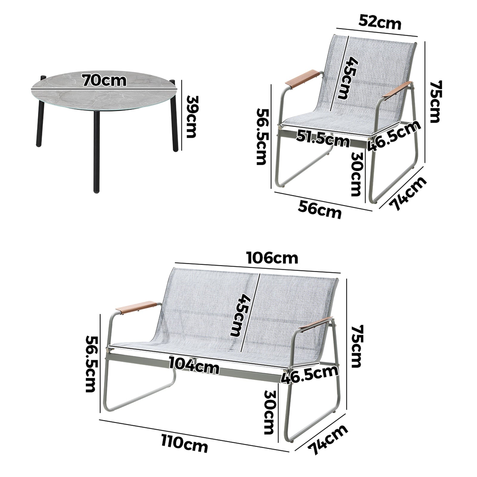 Livsip Outdoor Lounge Setting 4 Seater Furniture Patio 70cm Coffee Table Garden - Sunyee