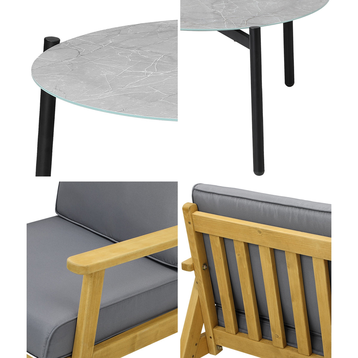 Livsip Outdoor Lounge Set 3PCS Patio Furniture Sets 70cm Grey Coffee Side Table - Sunyee
