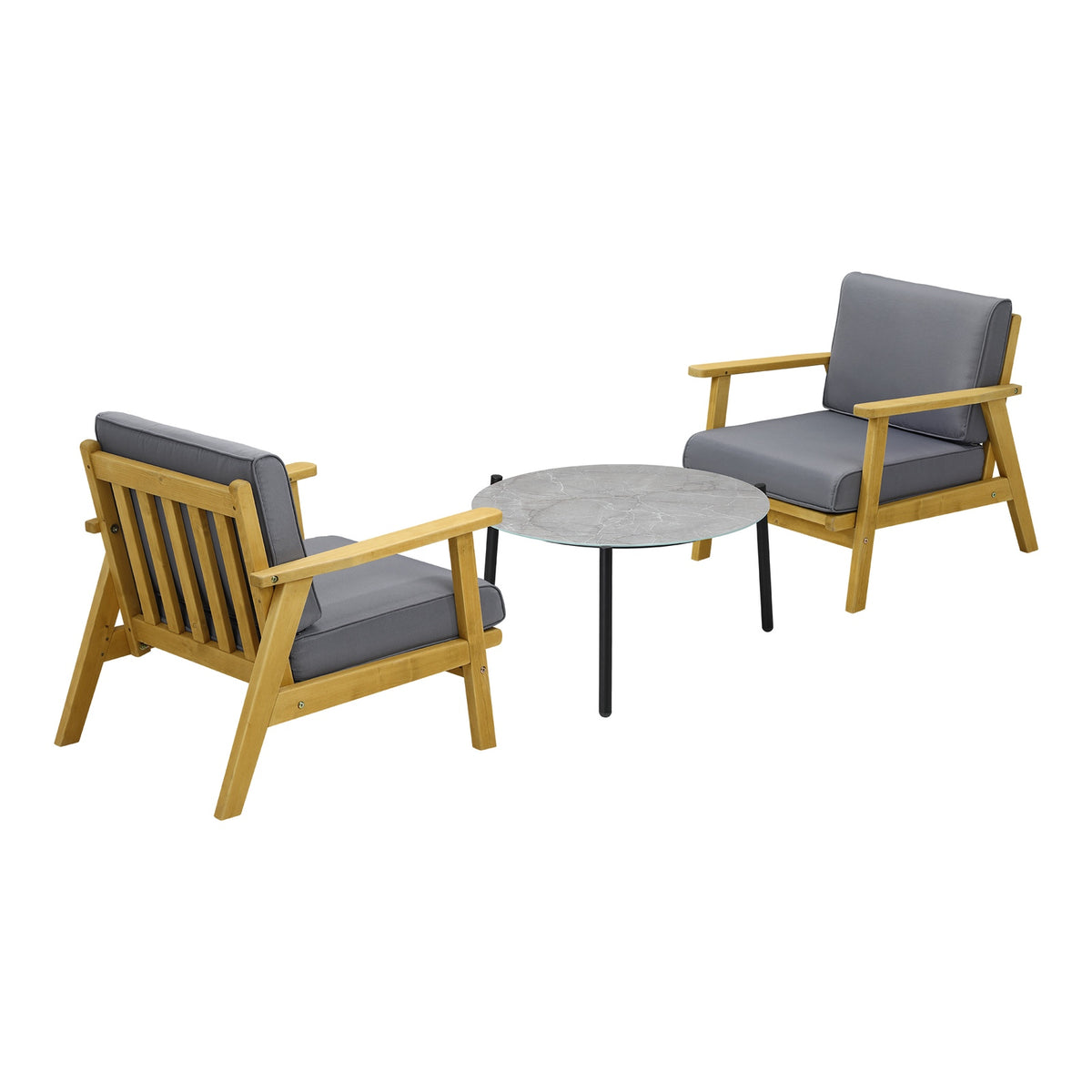 Livsip Outdoor Lounge Set 3PCS Patio Furniture Sets 70cm Grey Coffee Side Table - Sunyee