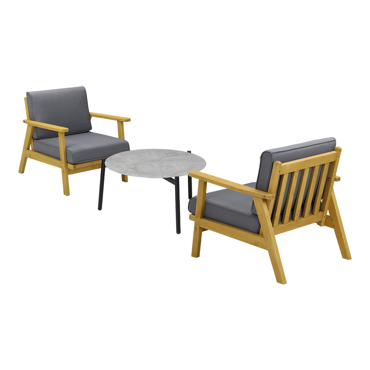 Livsip Outdoor Lounge Set 3PCS Patio Furniture Sets 70cm Grey Coffee Side Table - Sunyee