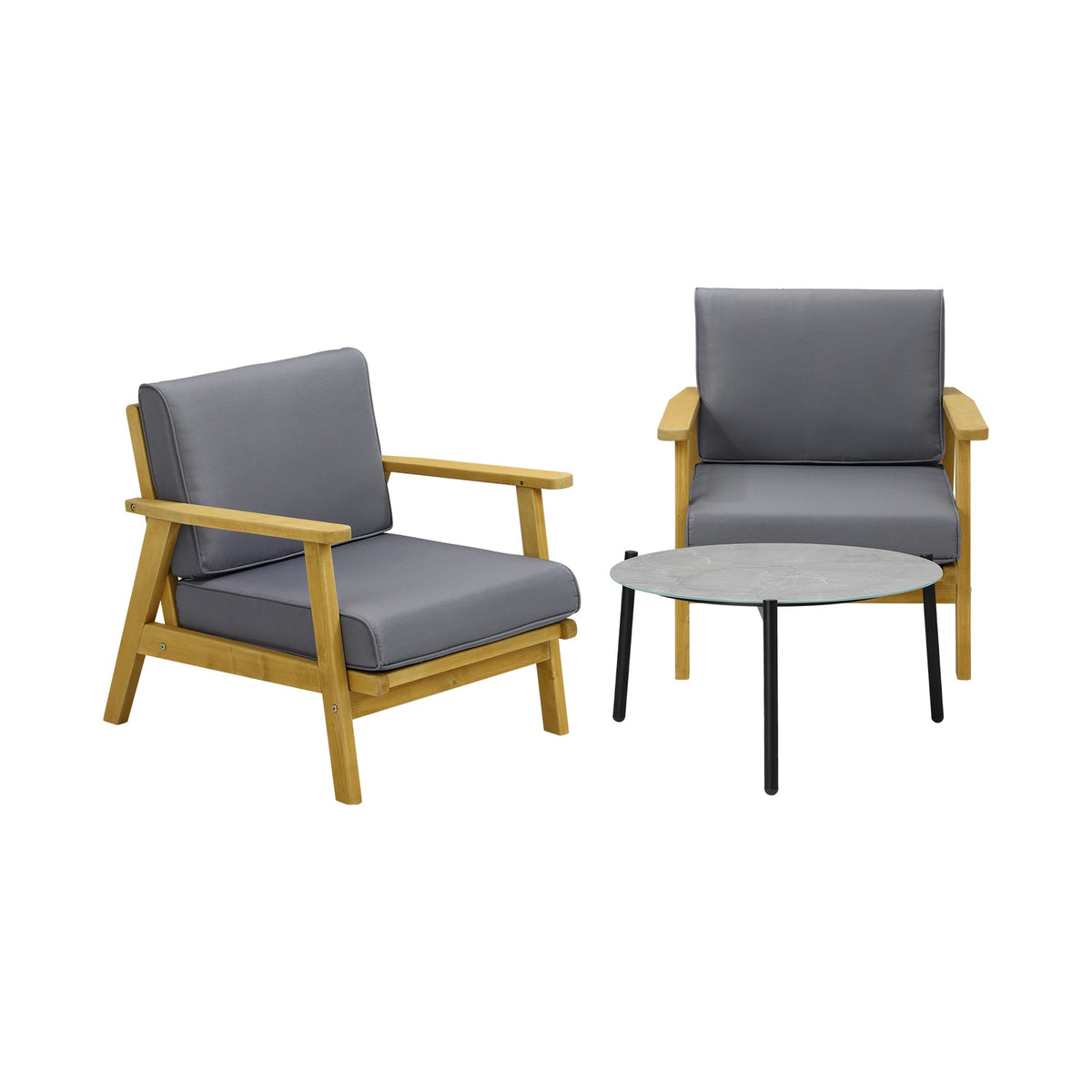 Livsip Outdoor Lounge Set 3PCS Patio Furniture Sets 70cm Grey Coffee Side Table - Sunyee