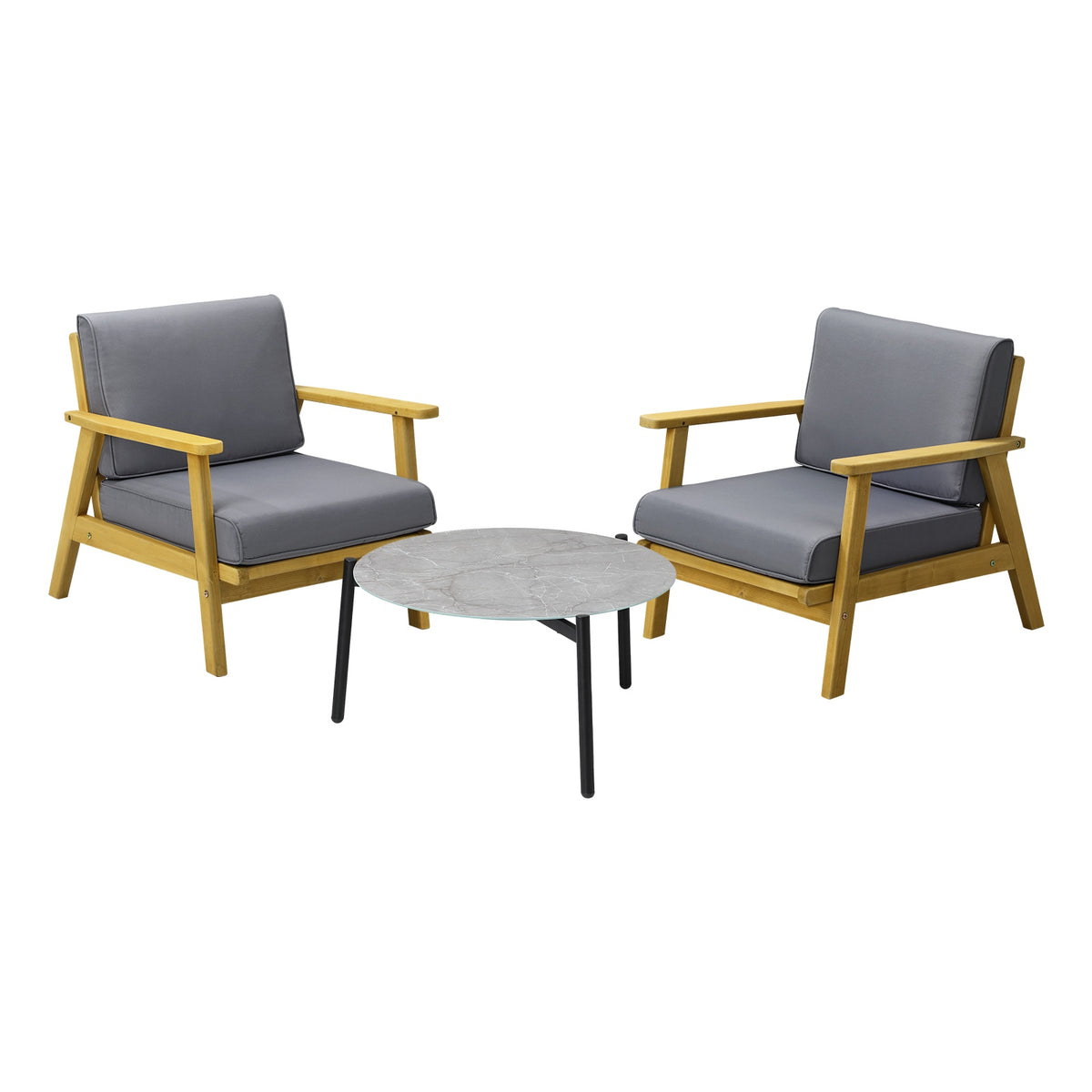 Livsip Outdoor Lounge Set 3PCS Patio Furniture Sets 70cm Grey Coffee Side Table - Sunyee