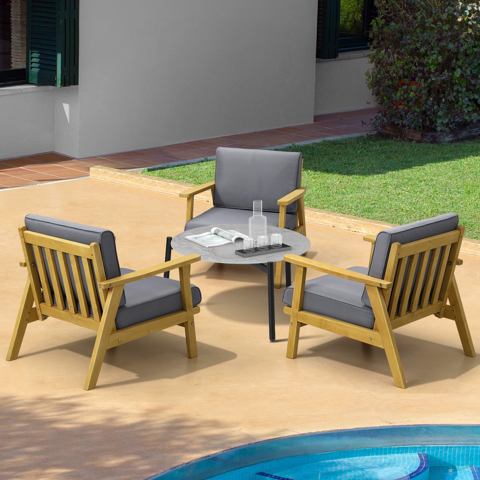 Livsip 4PCS Outdoor Lounge Set Patio Furniture Sets Grey Coffee Side Table - Sunyee