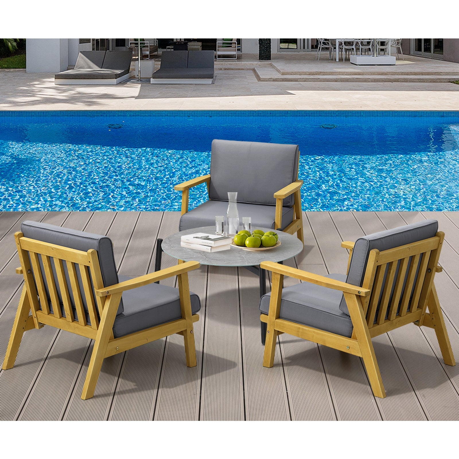 Livsip 4PCS Outdoor Lounge Set Patio Furniture Sets Grey Coffee Side Table - Sunyee