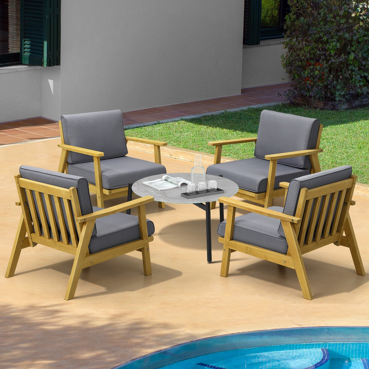 Livsip Outdoor Lounge Set 5PCS Patio Furniture Sets 70cm Grey Coffee Side Table - Sunyee