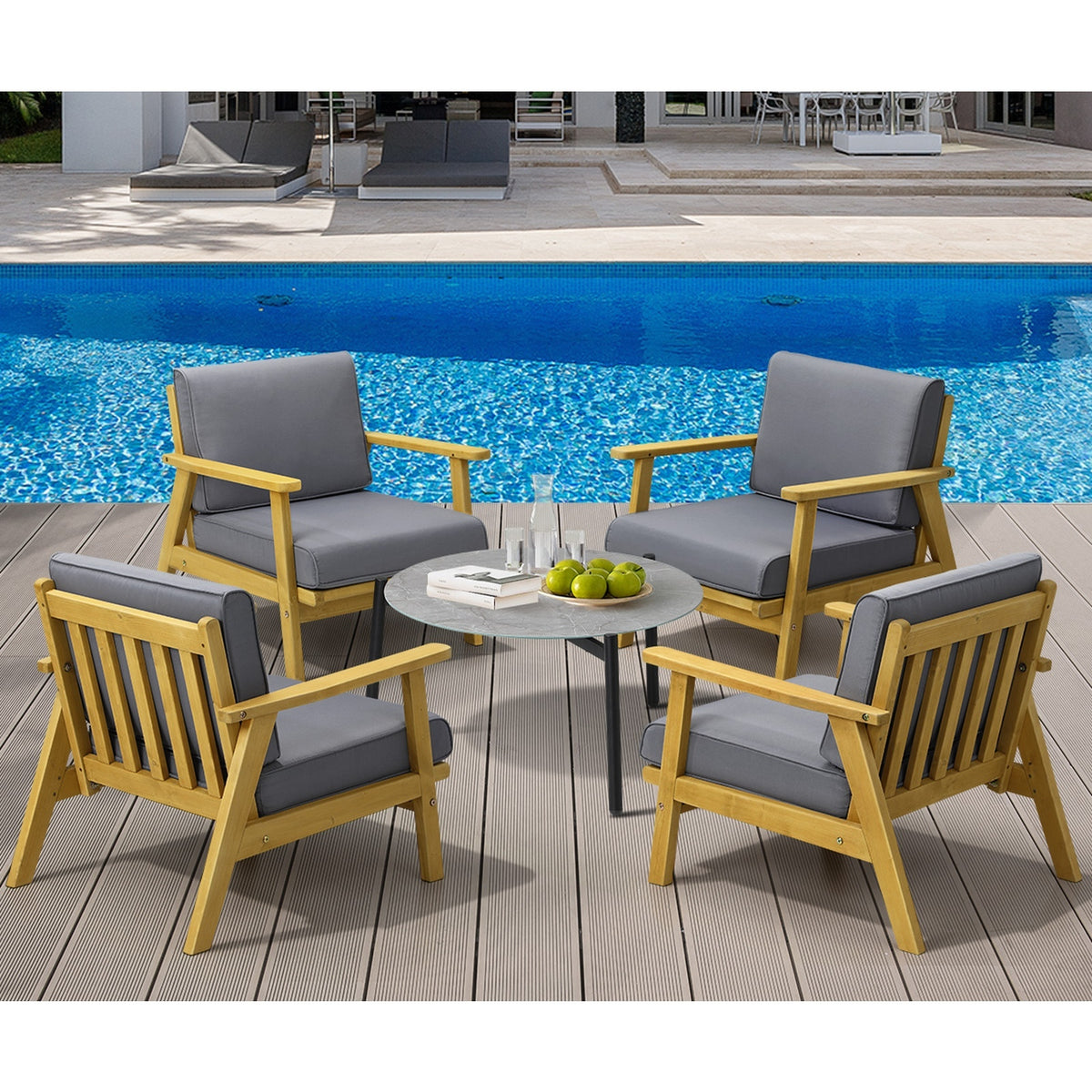 Livsip Outdoor Lounge Set 5PCS Patio Furniture Sets 70cm Grey Coffee Side Table - Sunyee