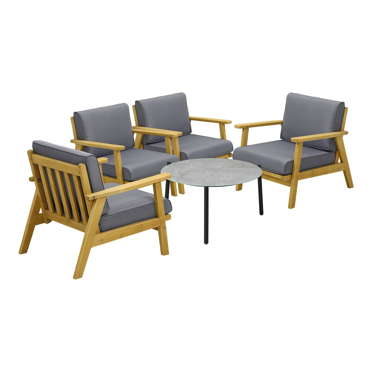Livsip Outdoor Lounge Set 5PCS Patio Furniture Sets 70cm Grey Coffee Side Table - Sunyee