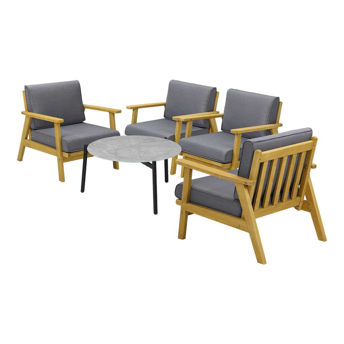 Livsip Outdoor Lounge Set 5PCS Patio Furniture Sets 70cm Grey Coffee Side Table - Sunyee