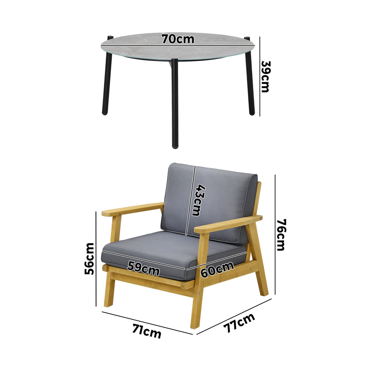 Livsip Outdoor Lounge Set 5PCS Patio Furniture Sets 70cm Grey Coffee Side Table - Sunyee