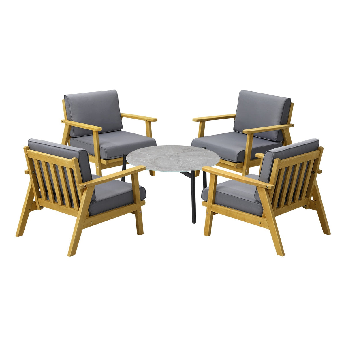 Livsip Outdoor Lounge Set 5PCS Patio Furniture Sets 70cm Grey Coffee Side Table - Sunyee