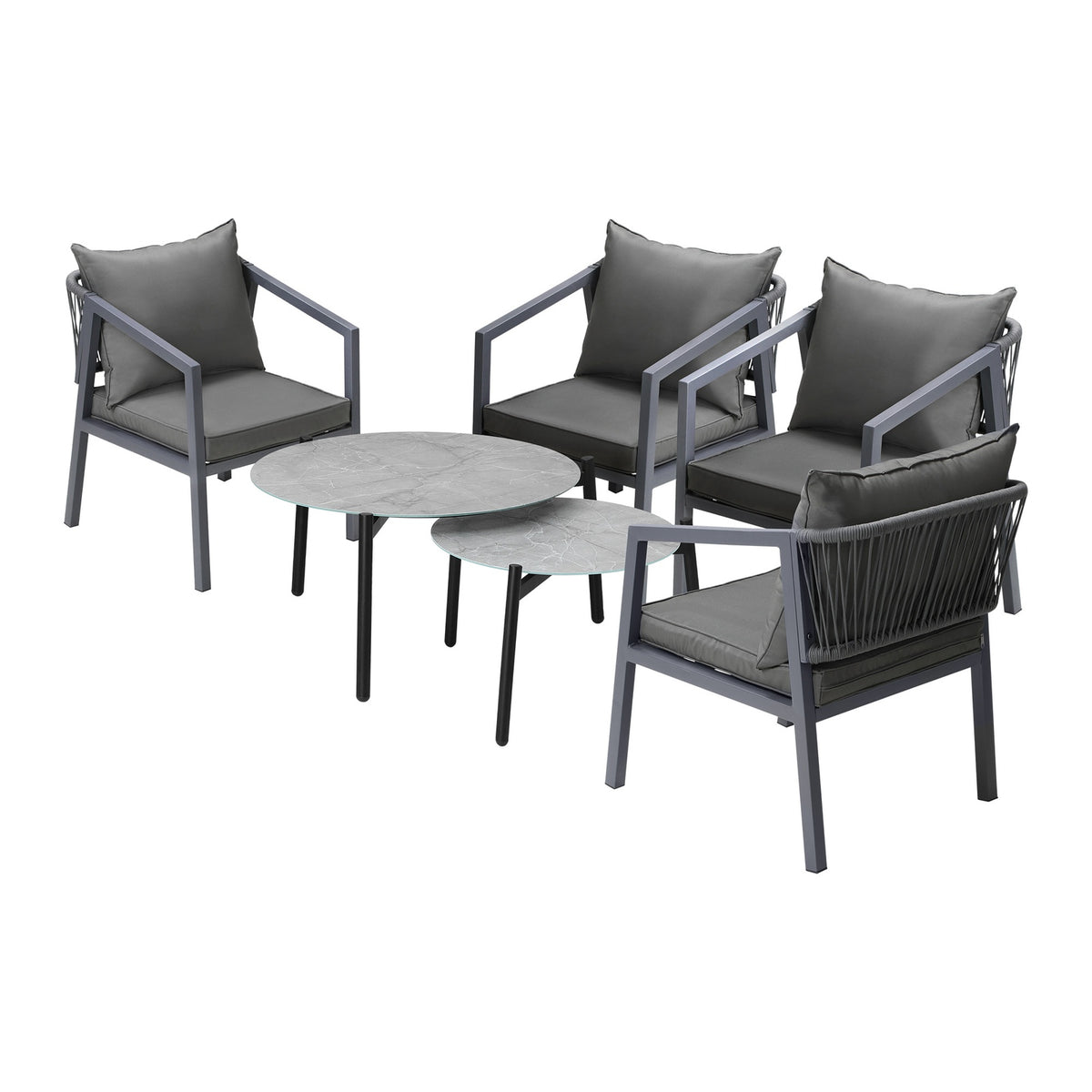Livsip 6PCS Outdoor Patio Setting Furniture Lounge Grey 70cm Coffee Table Set - Sunyee