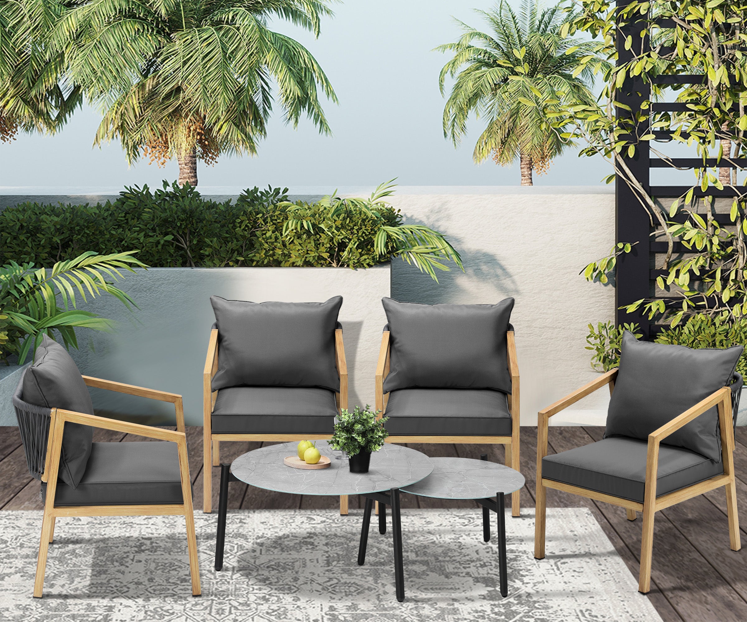 Livsip 6PCS Outdoor Patio Setting Furniture Lounge Grey 70cm Coffee Table Set - Sunyee