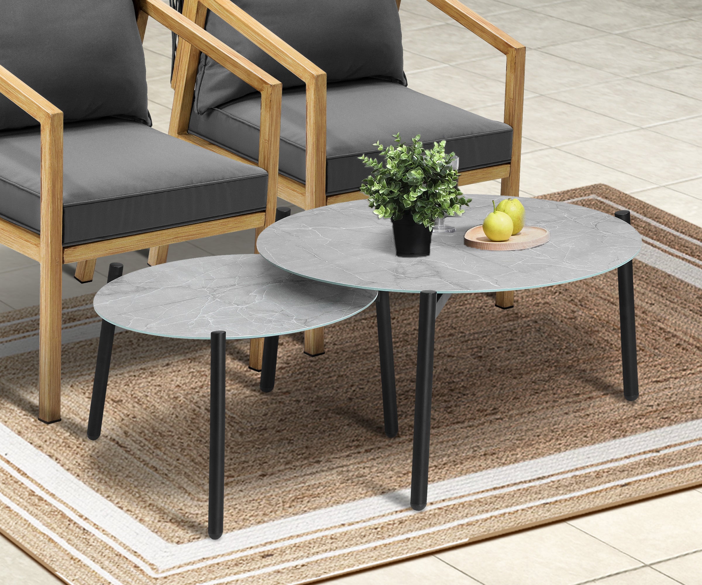 Livsip 6PCS Outdoor Patio Setting Furniture Lounge Grey 70cm Coffee Table Set - Sunyee