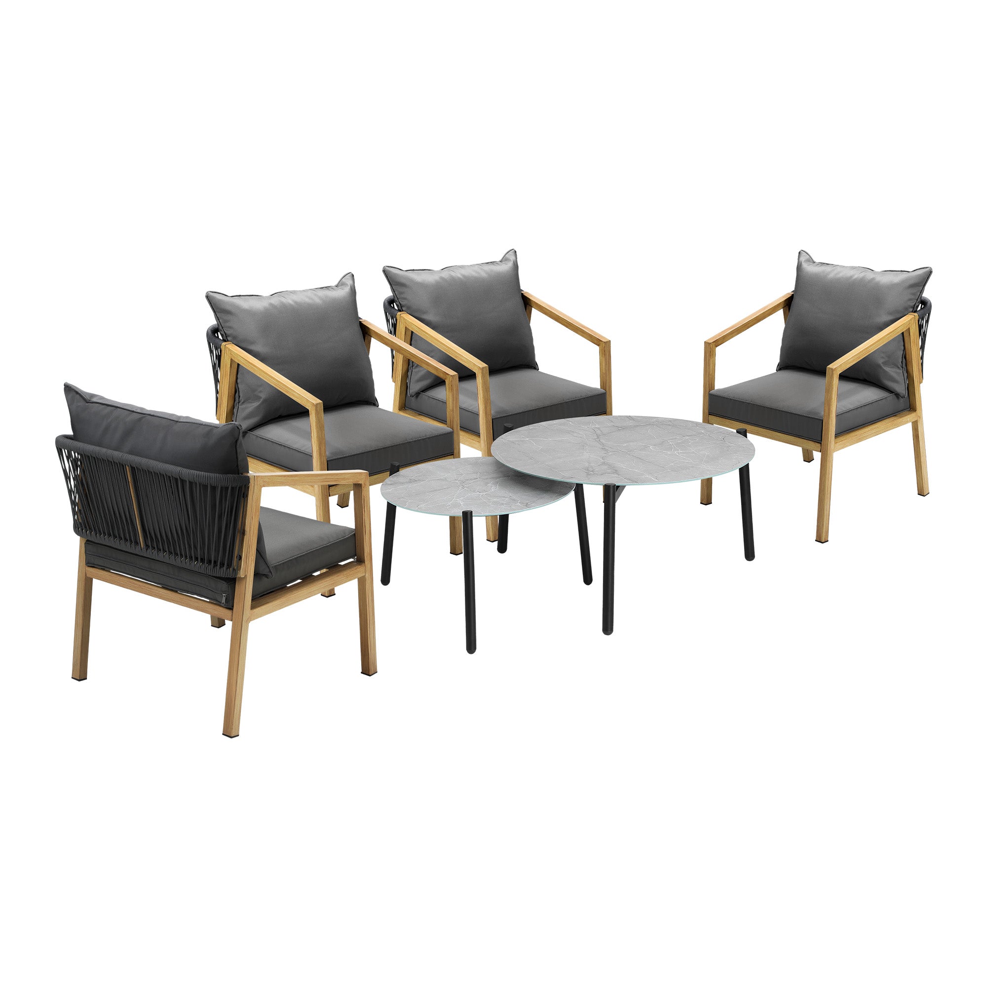 Livsip 6PCS Outdoor Patio Setting Furniture Lounge Grey 70cm Coffee Table Set - Sunyee