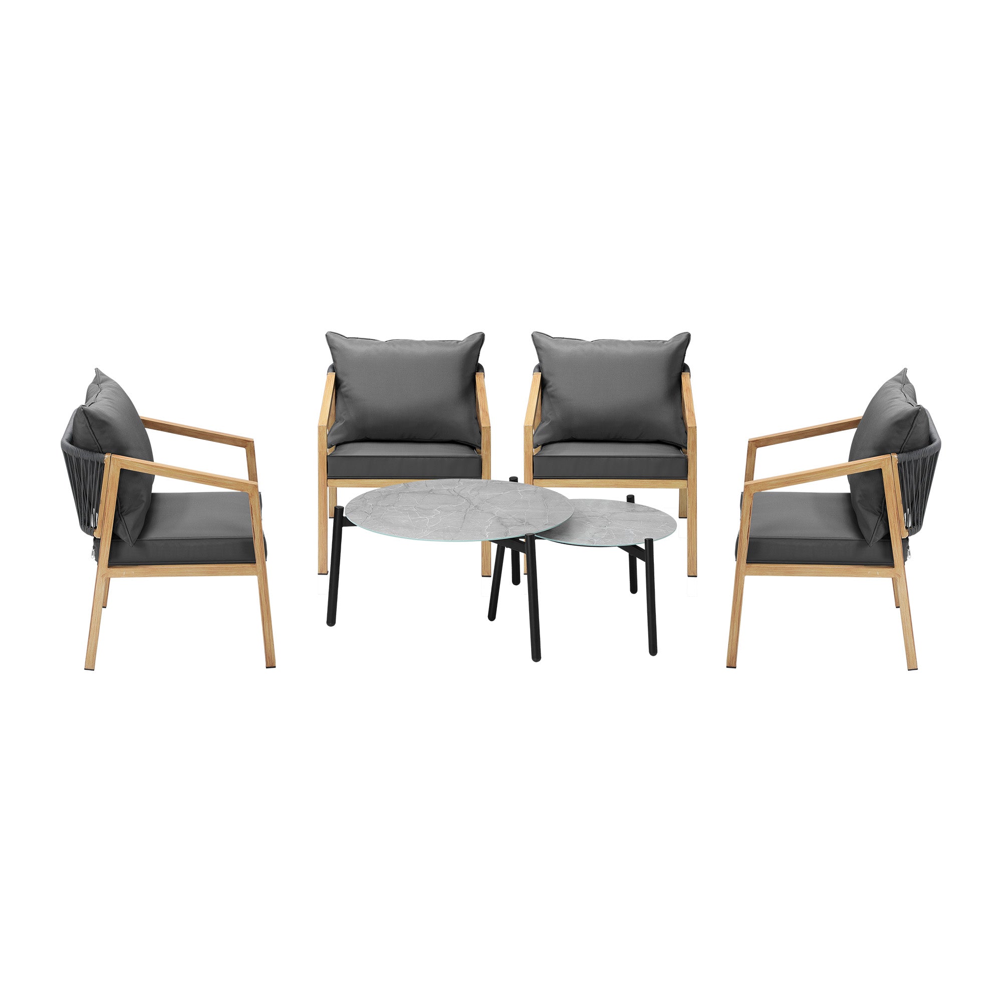 Livsip 6PCS Outdoor Patio Setting Furniture Lounge Grey 70cm Coffee Table Set - Sunyee