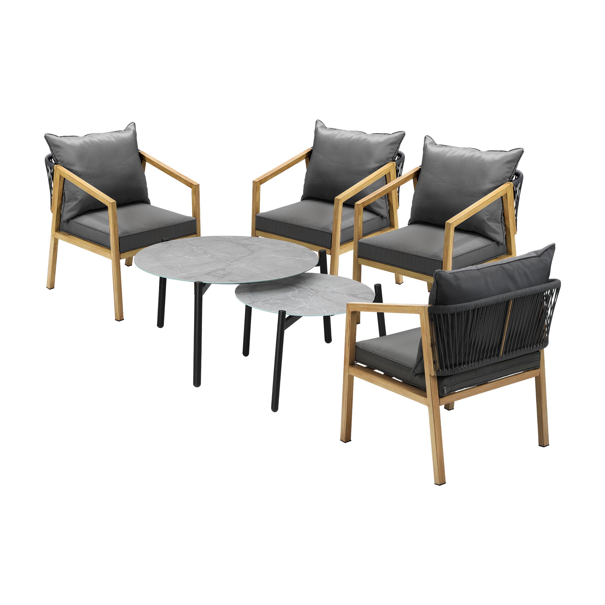 Livsip 6PCS Outdoor Patio Setting Furniture Lounge Grey 70cm Coffee Table Set - Sunyee