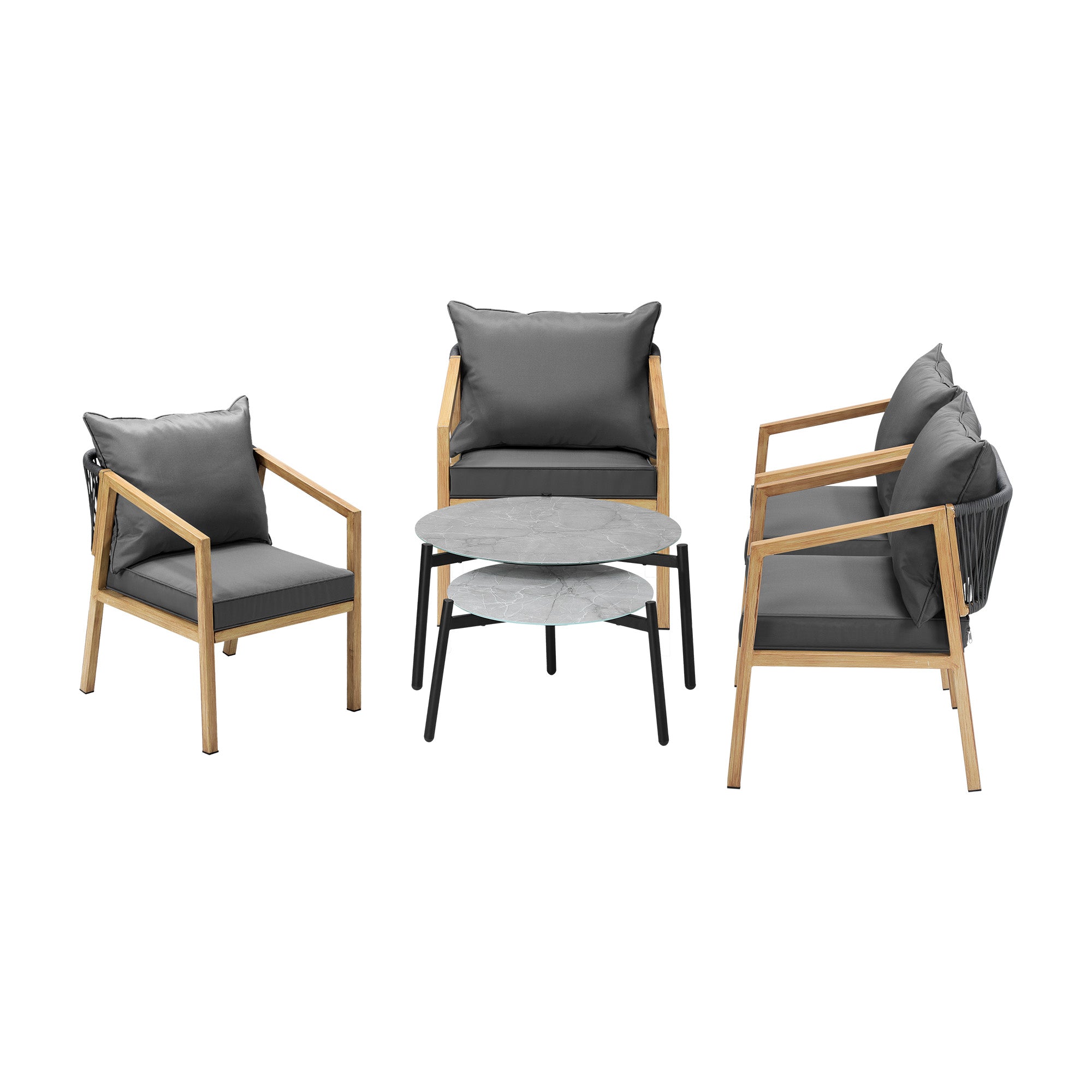 Livsip 6PCS Outdoor Patio Setting Furniture Lounge Grey 70cm Coffee Table Set - Sunyee