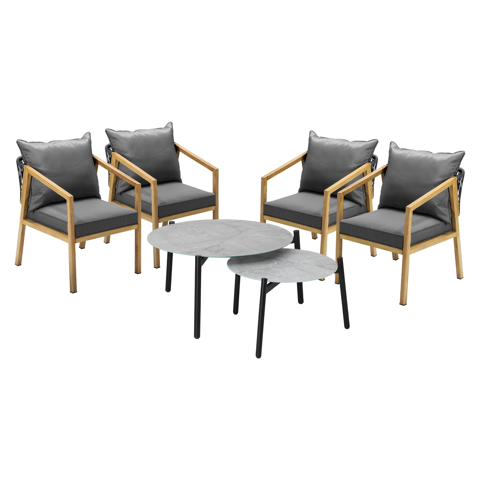 Livsip 6PCS Outdoor Patio Setting Furniture Lounge Grey 70cm Coffee Table Set - Sunyee