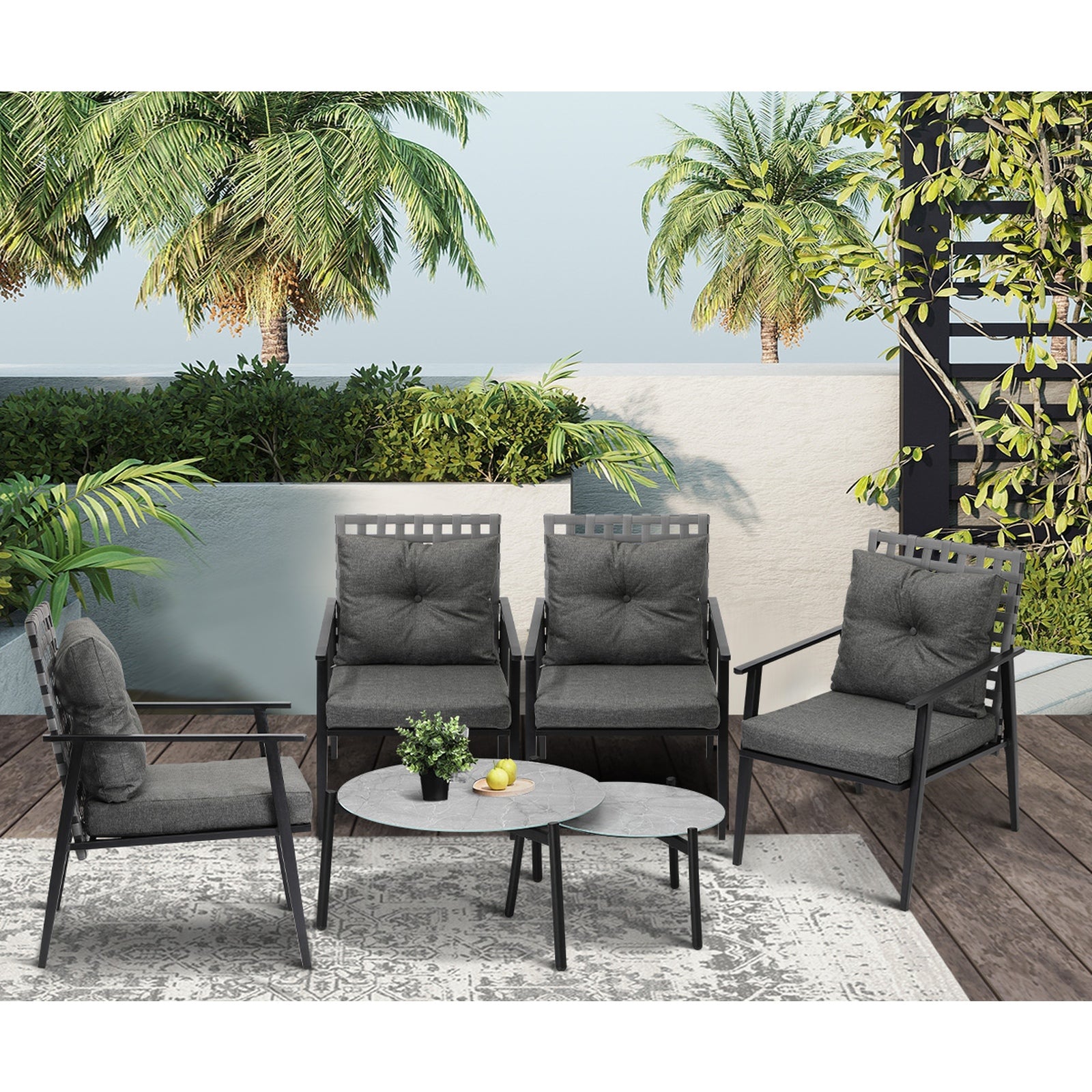 Livsip Outdoor Patio Lounge Set 2pc Grey Marble Table Sets 4pc Rattan Chairs - Sunyee