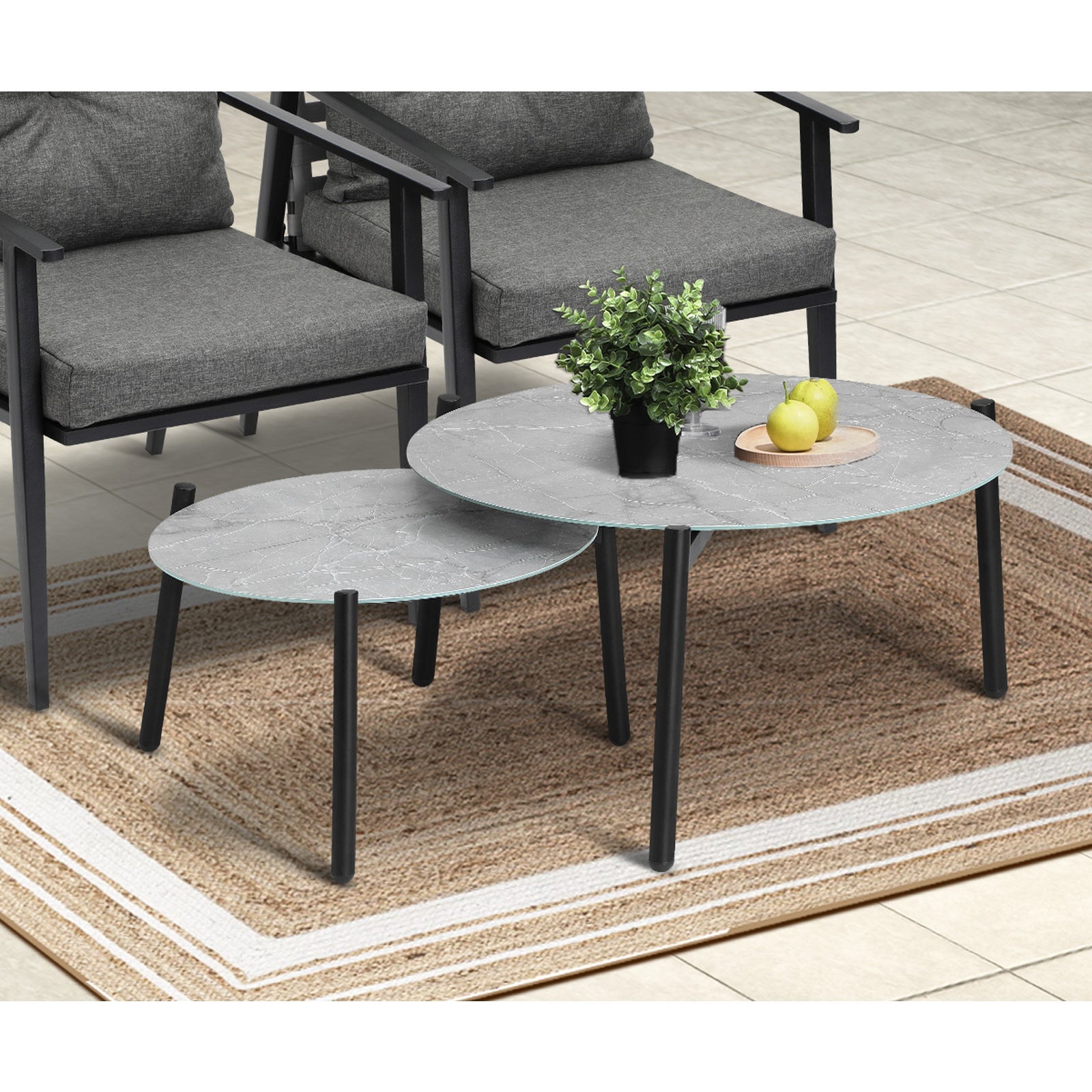 Livsip Outdoor Patio Lounge Set 2pc Grey Marble Table Sets 4pc Rattan Chairs - Sunyee