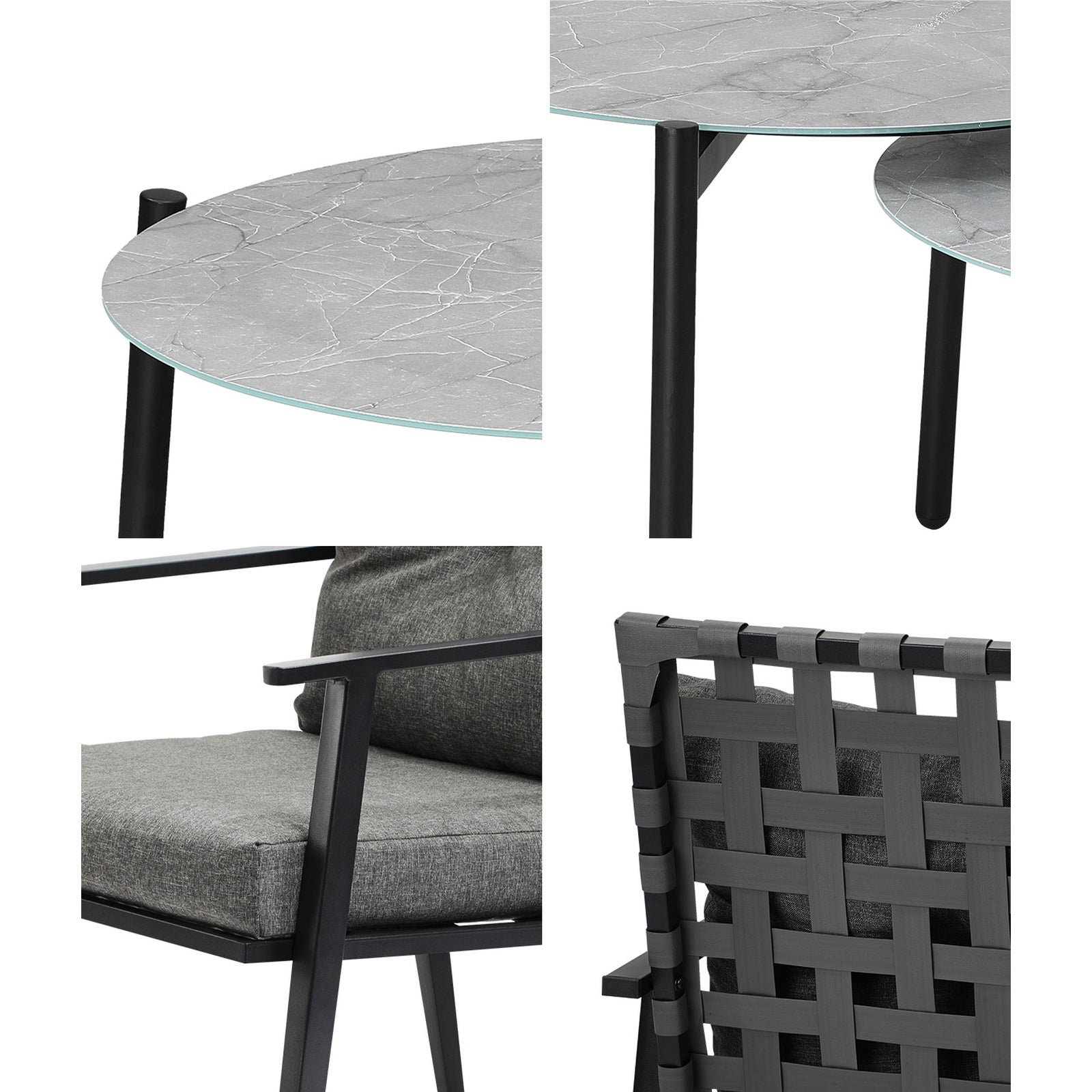 Livsip Outdoor Patio Lounge Set 2pc Grey Marble Table Sets 4pc Rattan Chairs - Sunyee