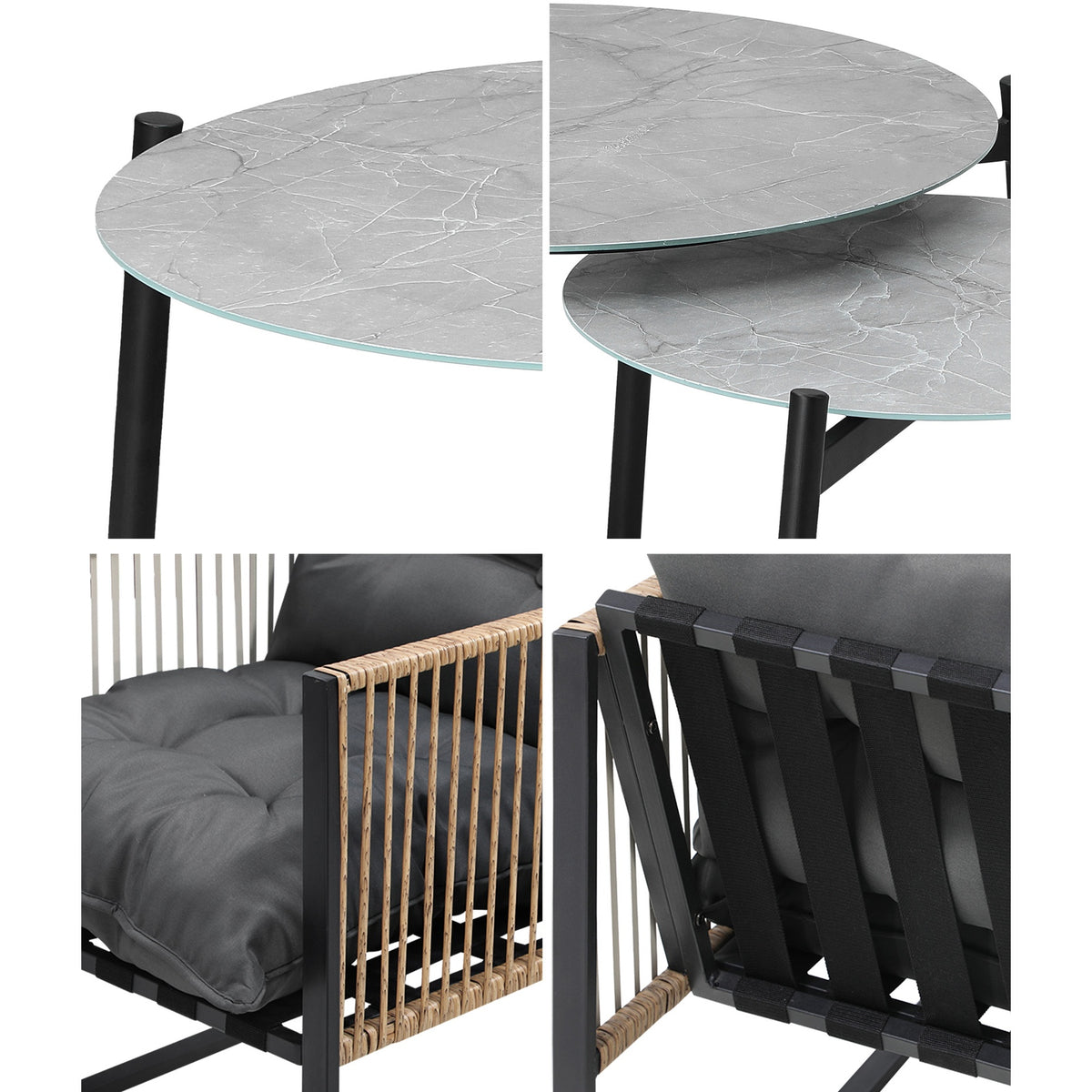 Livsip Outdoor Patio Setting Furniture Grey Coffee Table Set Rattan Chairs 6PCS - Sunyee