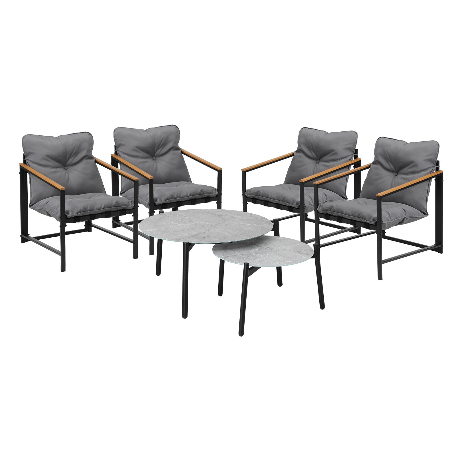 Livsip 6PC Outdoor Patio Furniture Set 70CM Round Grey Marble Table Sets - Sunyee
