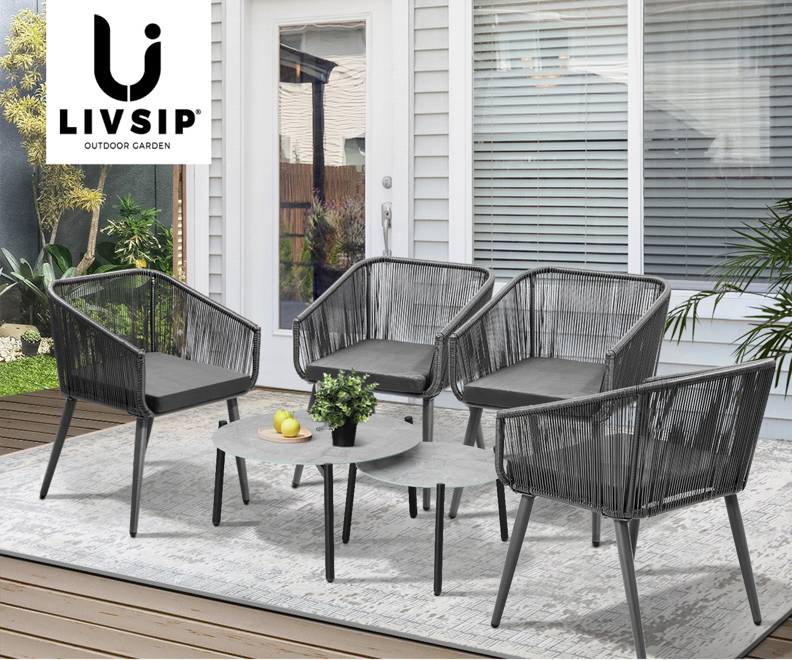 Livsip 6 Piece Outdoor Patio Set Lounge Furniture Setting - Sunyee