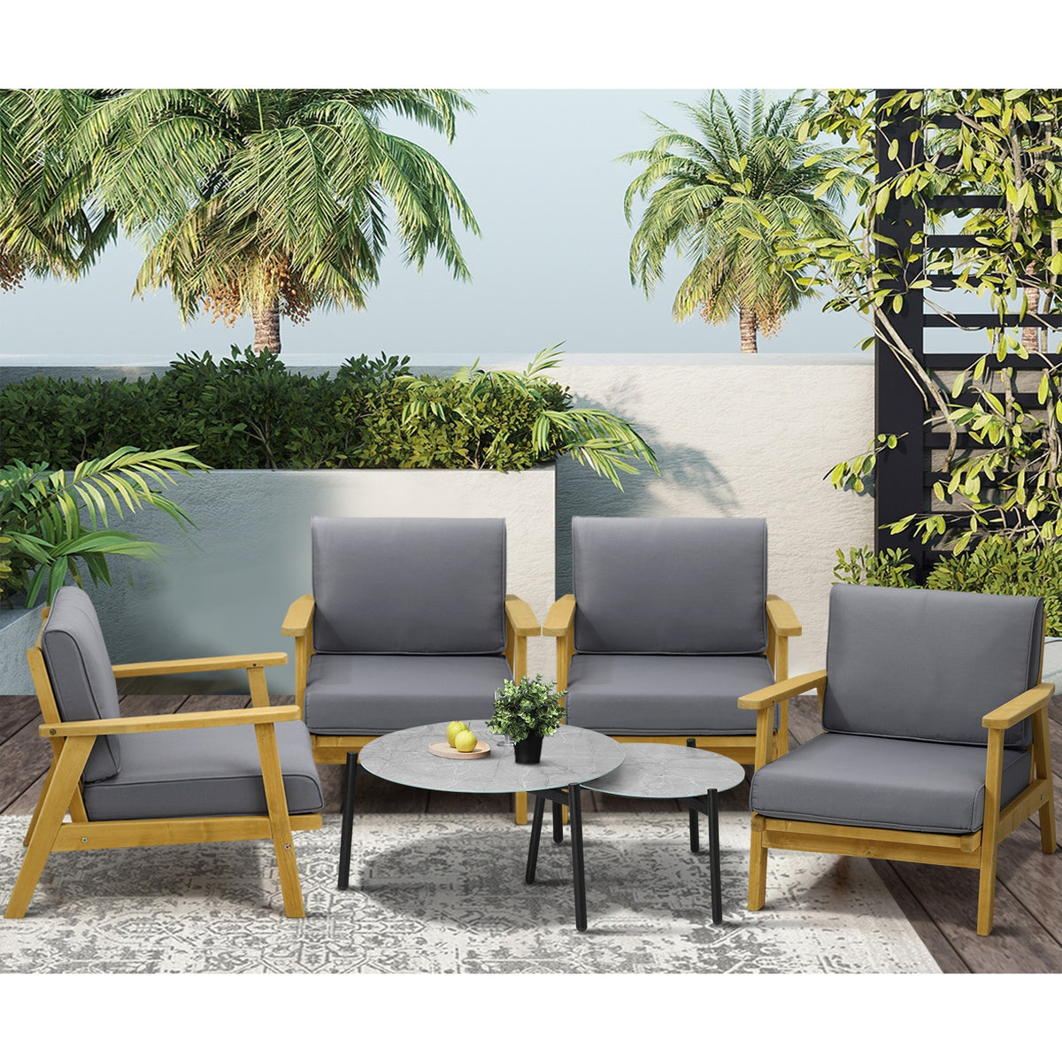 Livsip Outdoor Lounge Set 6PCS Patio Furniture 2pc Grey Coffee Side Table Sets - Sunyee
