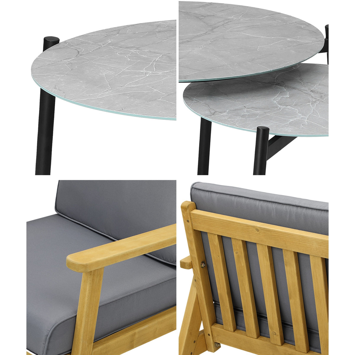 Livsip Outdoor Lounge Set 6PCS Patio Furniture 2pc Grey Coffee Side Table Sets - Sunyee